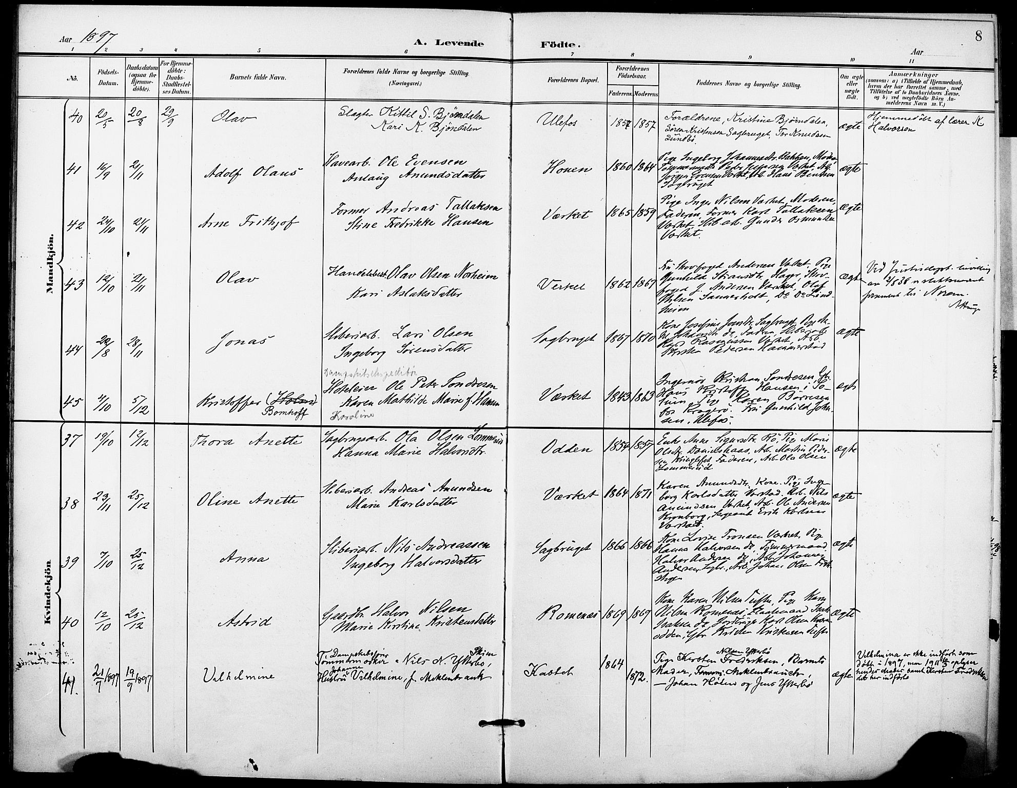 Holla kirkebøker, SAKO/A-272/F/Fa/L0010: Parish register (official) no. 10, 1897-1907, p. 8