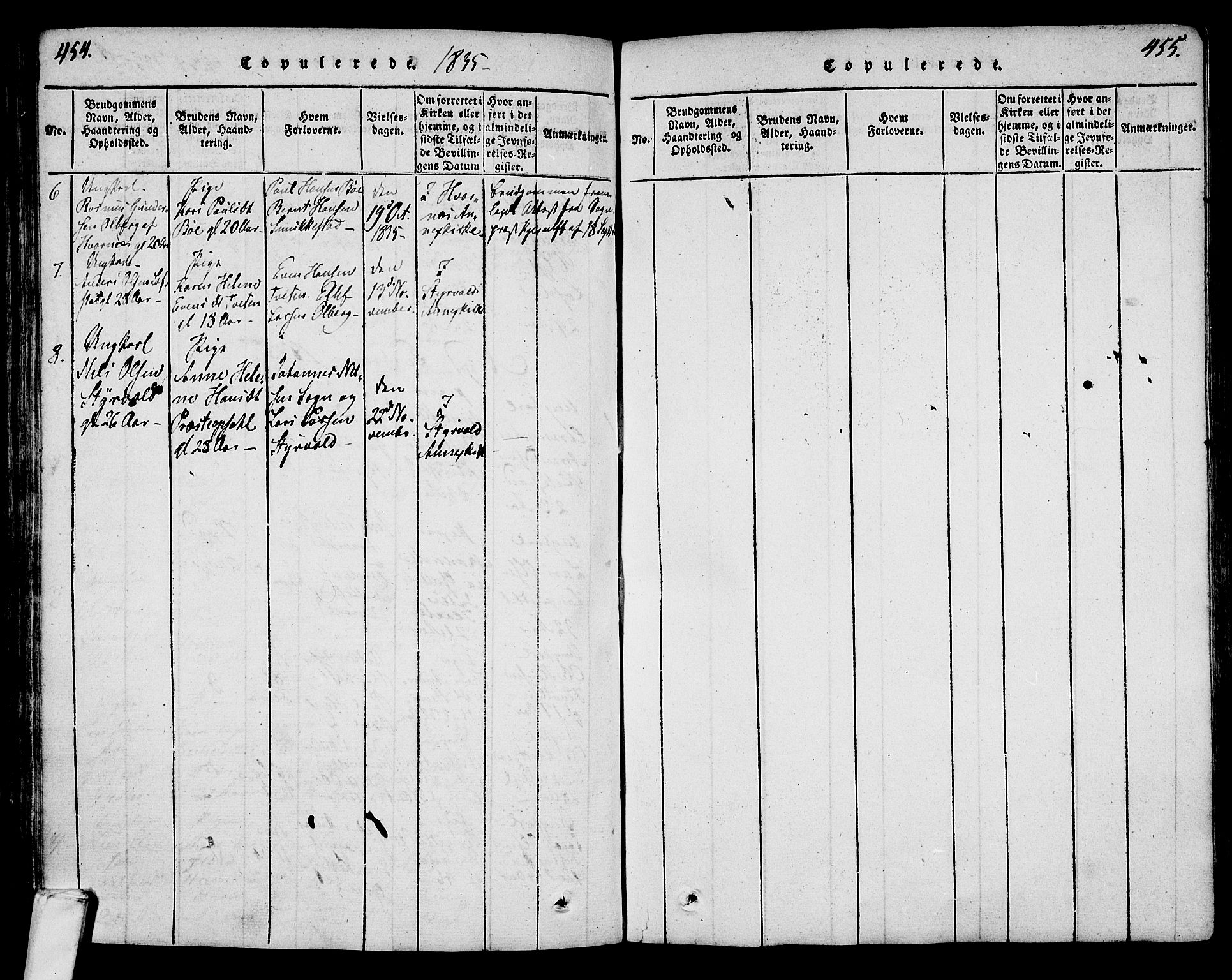 Lardal kirkebøker, AV/SAKO-A-350/F/Fa/L0005: Parish register (official) no. I 5, 1814-1835, p. 454-455