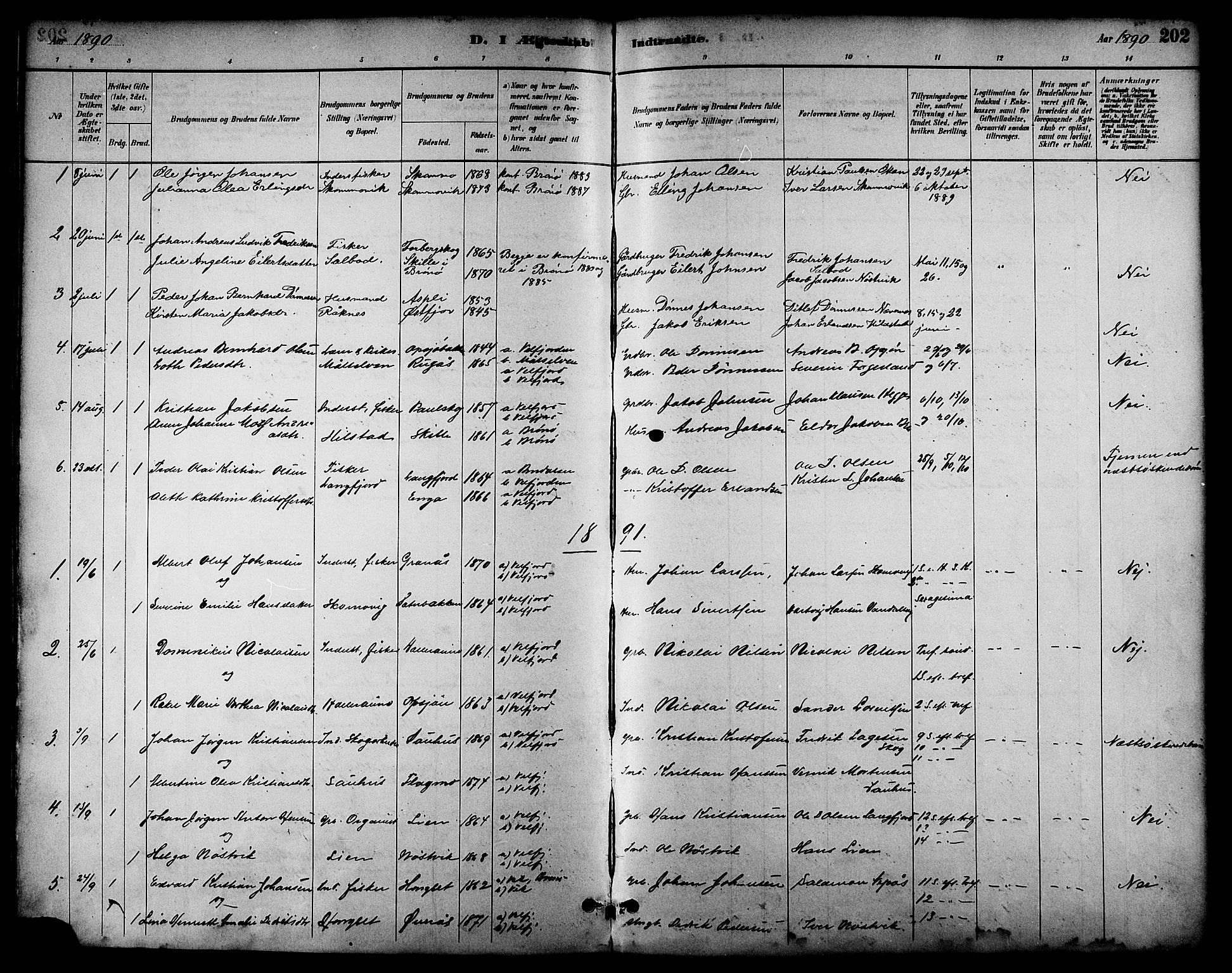 Ministerialprotokoller, klokkerbøker og fødselsregistre - Nordland, SAT/A-1459/814/L0230: Parish register (copy) no. 814C03, 1884-1911, p. 202