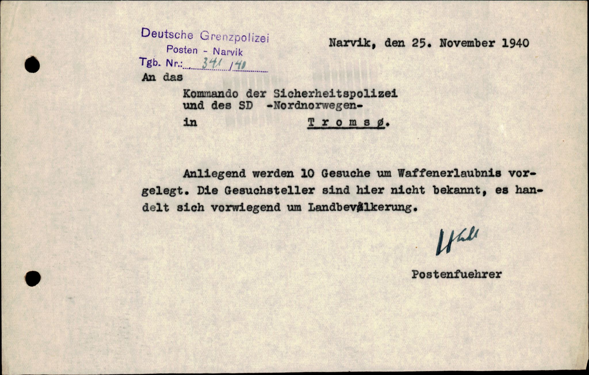 Forsvarets Overkommando. 2 kontor. Arkiv 11.4. Spredte tyske arkivsaker, AV/RA-RAFA-7031/D/Dar/Darc/L0003: Sicherheitspolizei (Sipo) i Narvik, 1941-1942, p. 1339