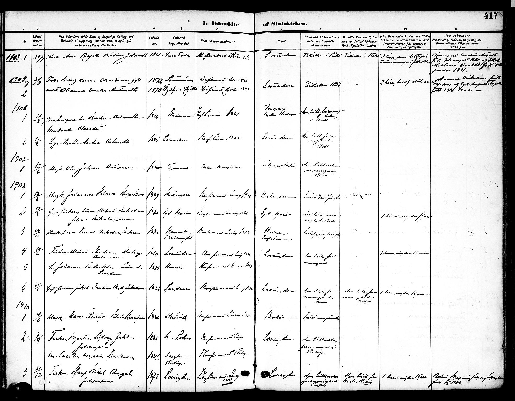 Ministerialprotokoller, klokkerbøker og fødselsregistre - Nordland, SAT/A-1459/839/L0569: Parish register (official) no. 839A06, 1903-1922, p. 417