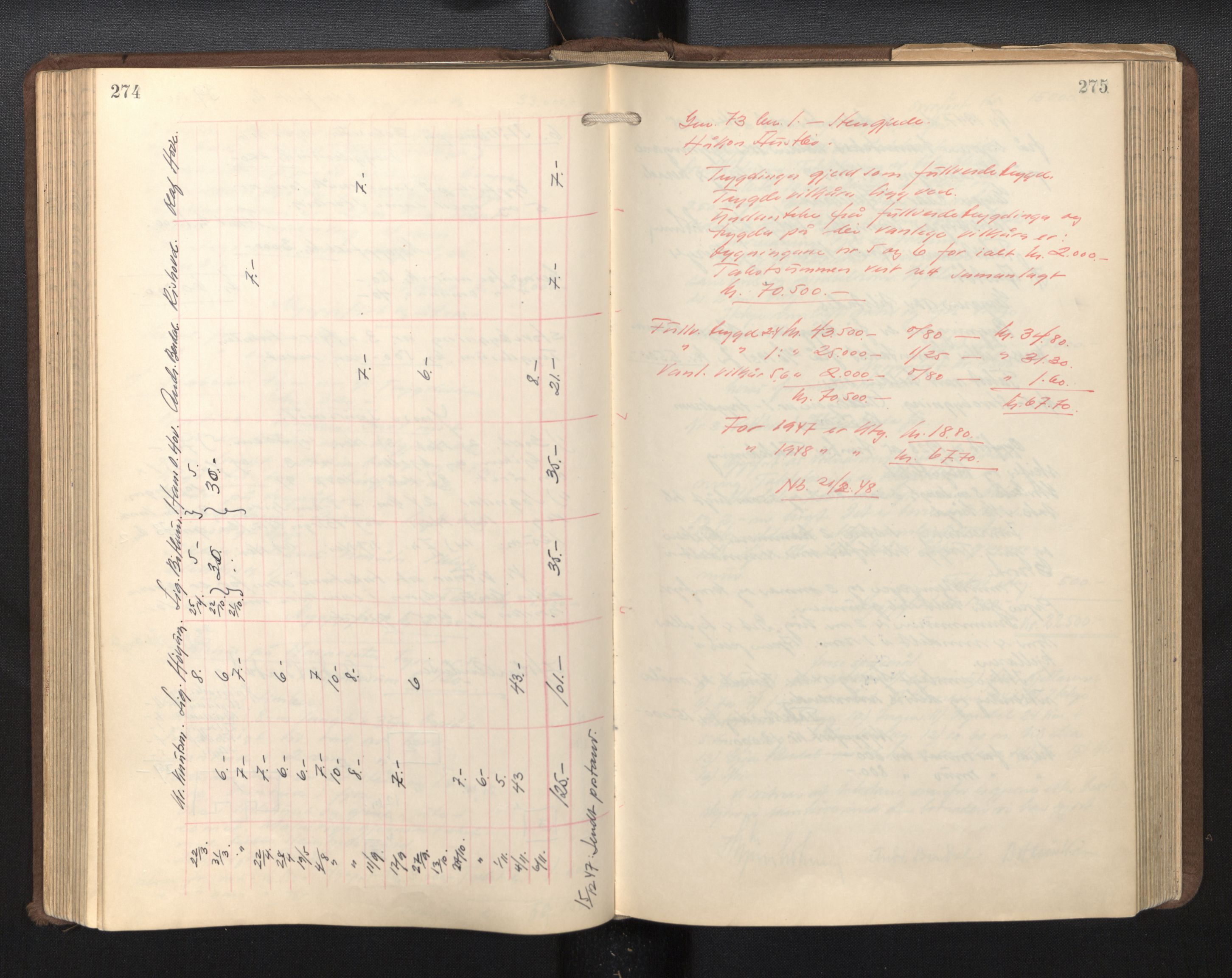 Lensmannen i Leikanger, AV/SAB-A-29201/0012/L0003: Branntakstprotokoll, 1941-1954, p. 274-275