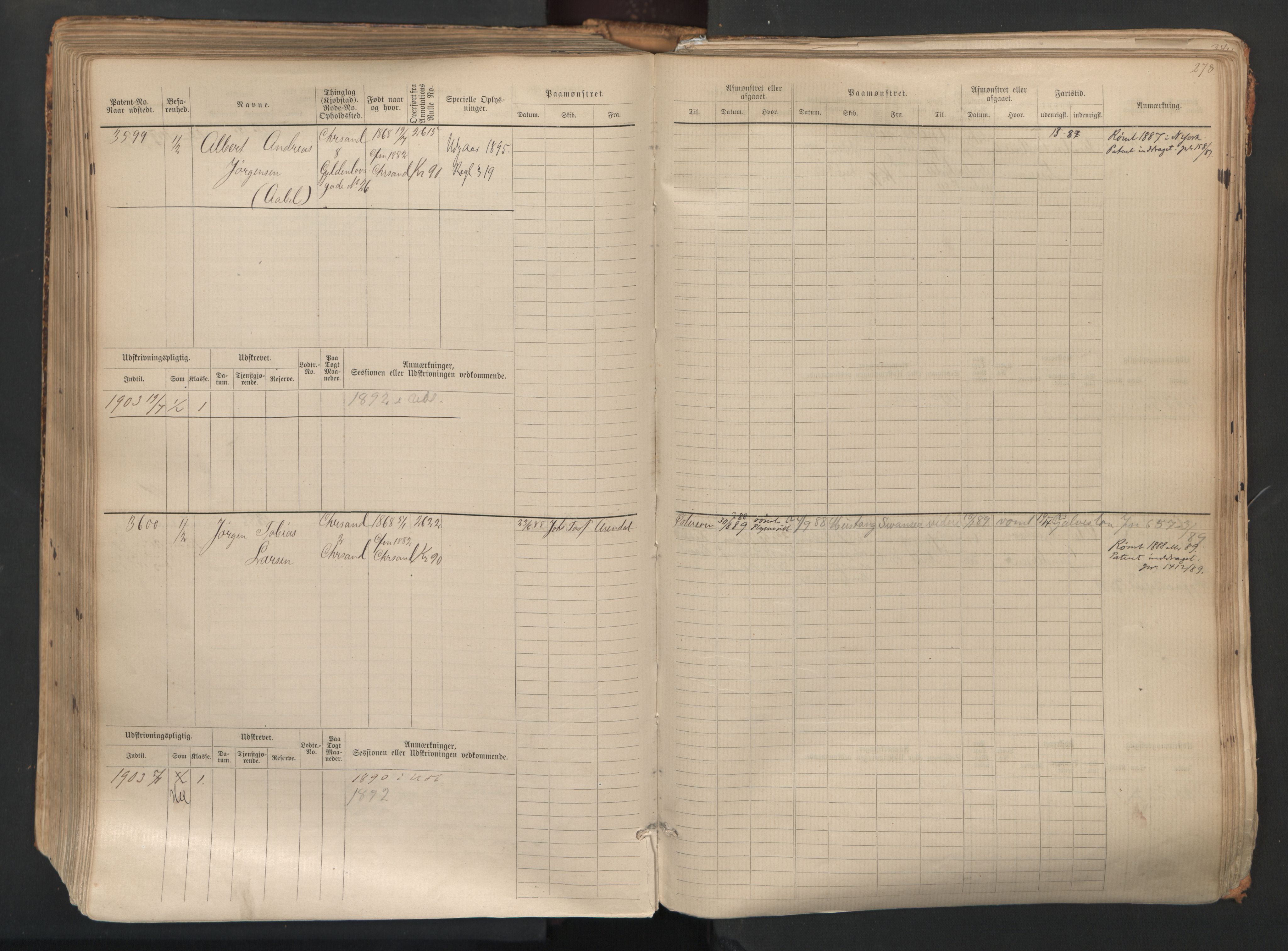 Kristiansand mønstringskrets, AV/SAK-2031-0015/F/Fb/L0007: Hovedrulle nr 3049-3810, I-14, 1883-1940, p. 284