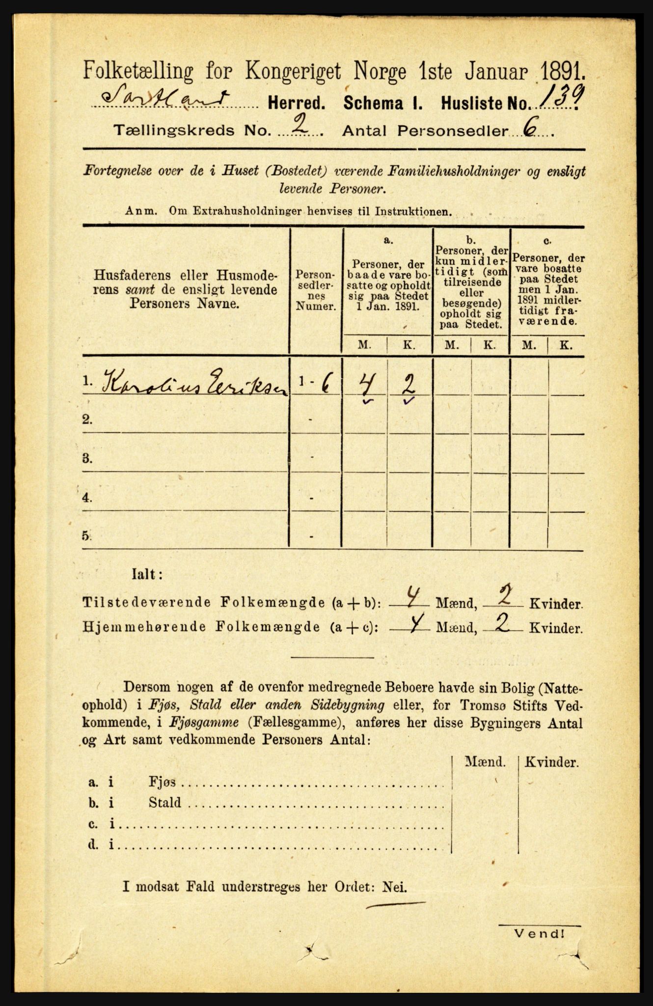 RA, 1891 census for 1870 Sortland, 1891, p. 978