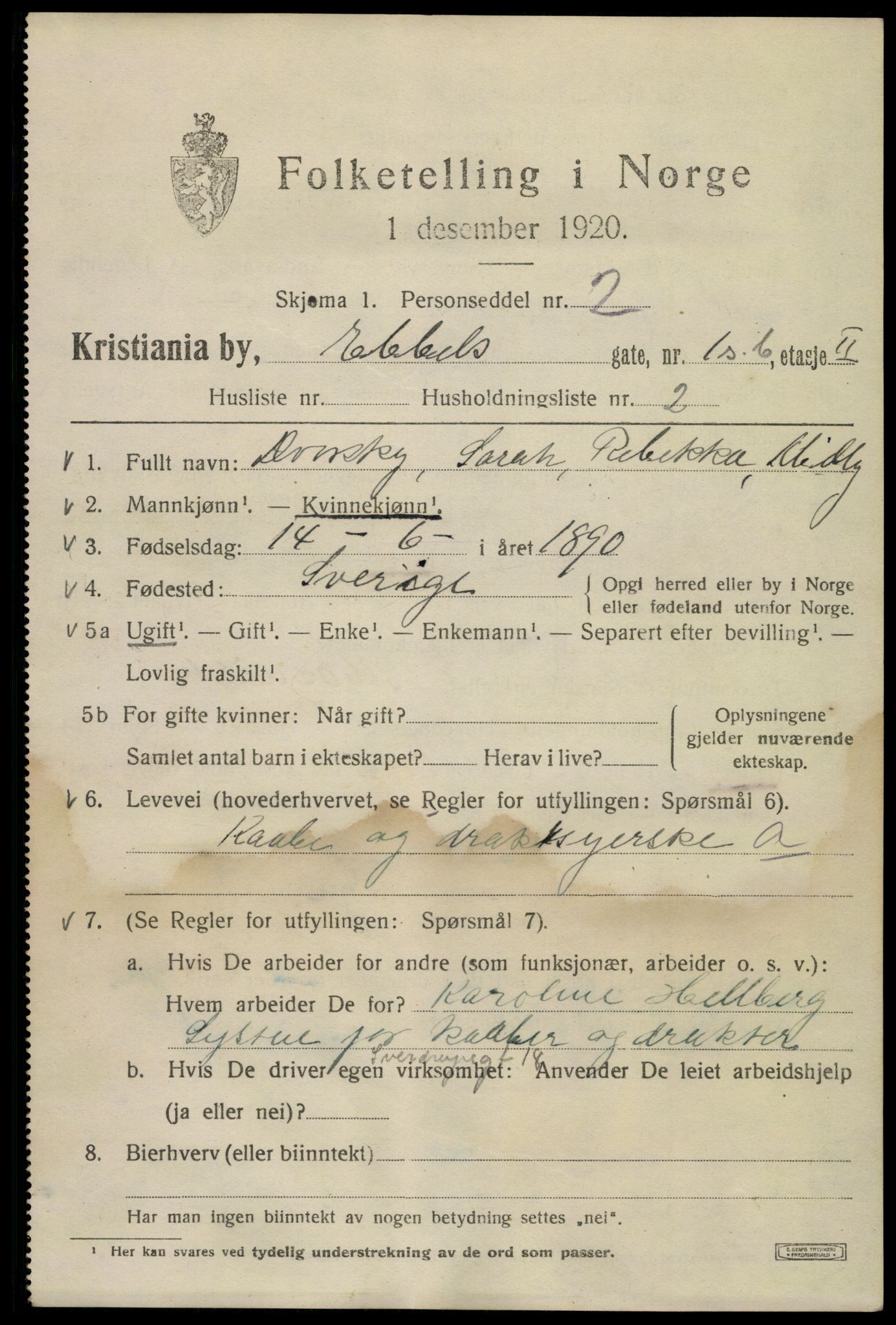 SAO, 1920 census for Kristiania, 1920, p. 206881