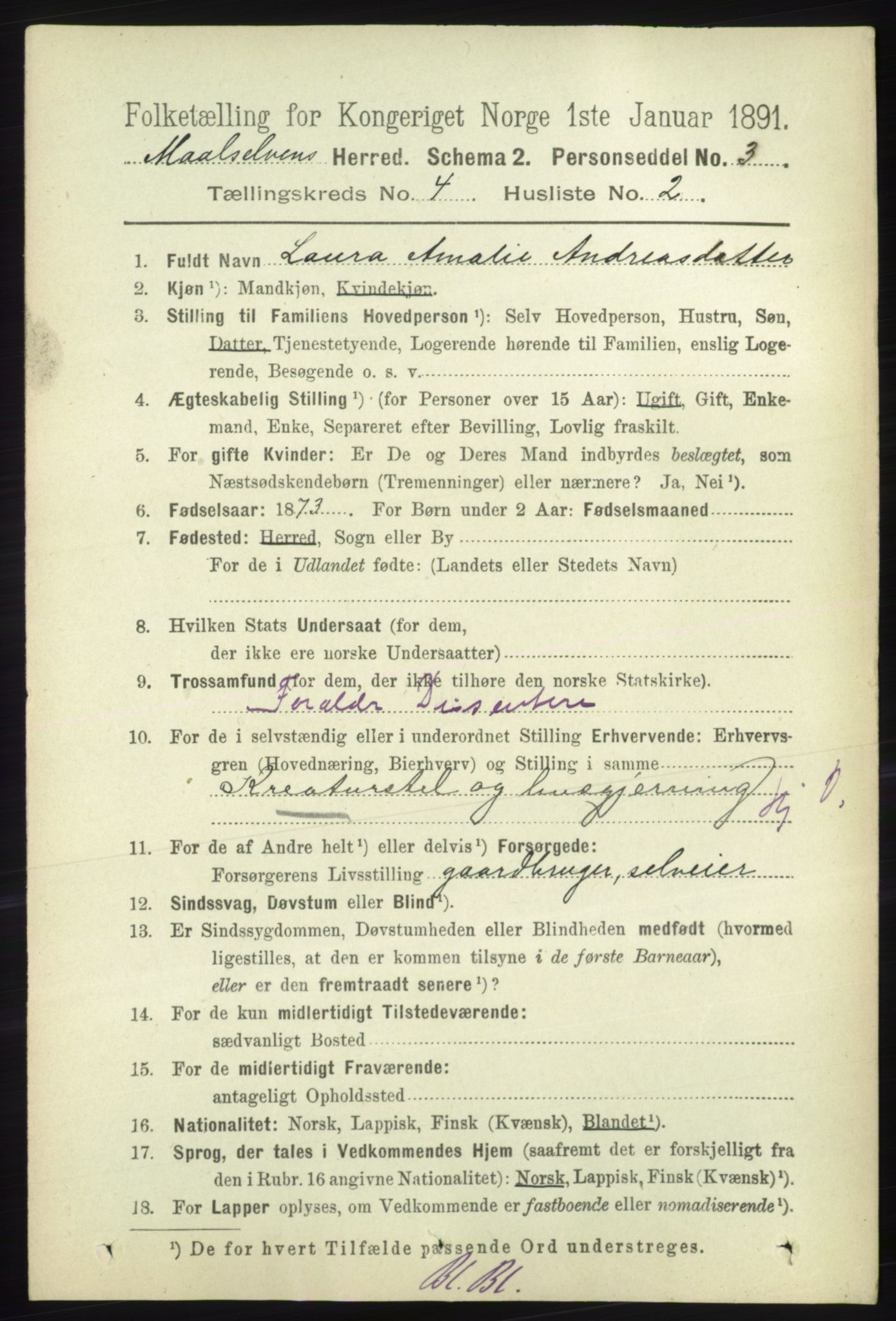 RA, 1891 census for 1924 Målselv, 1891, p. 1089