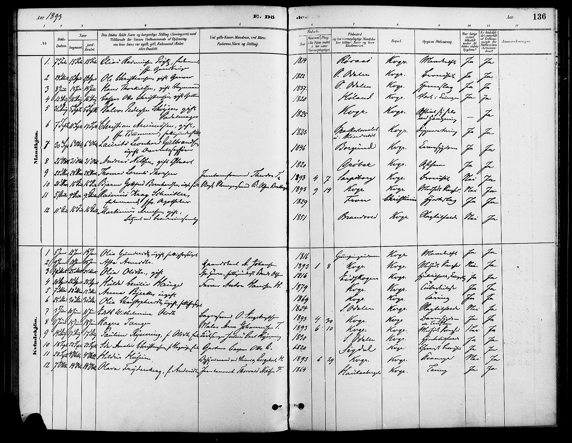 Vinger prestekontor, SAH/PREST-024/H/Ha/Haa/L0013: Parish register (official) no. 13, 1881-1897, p. 136