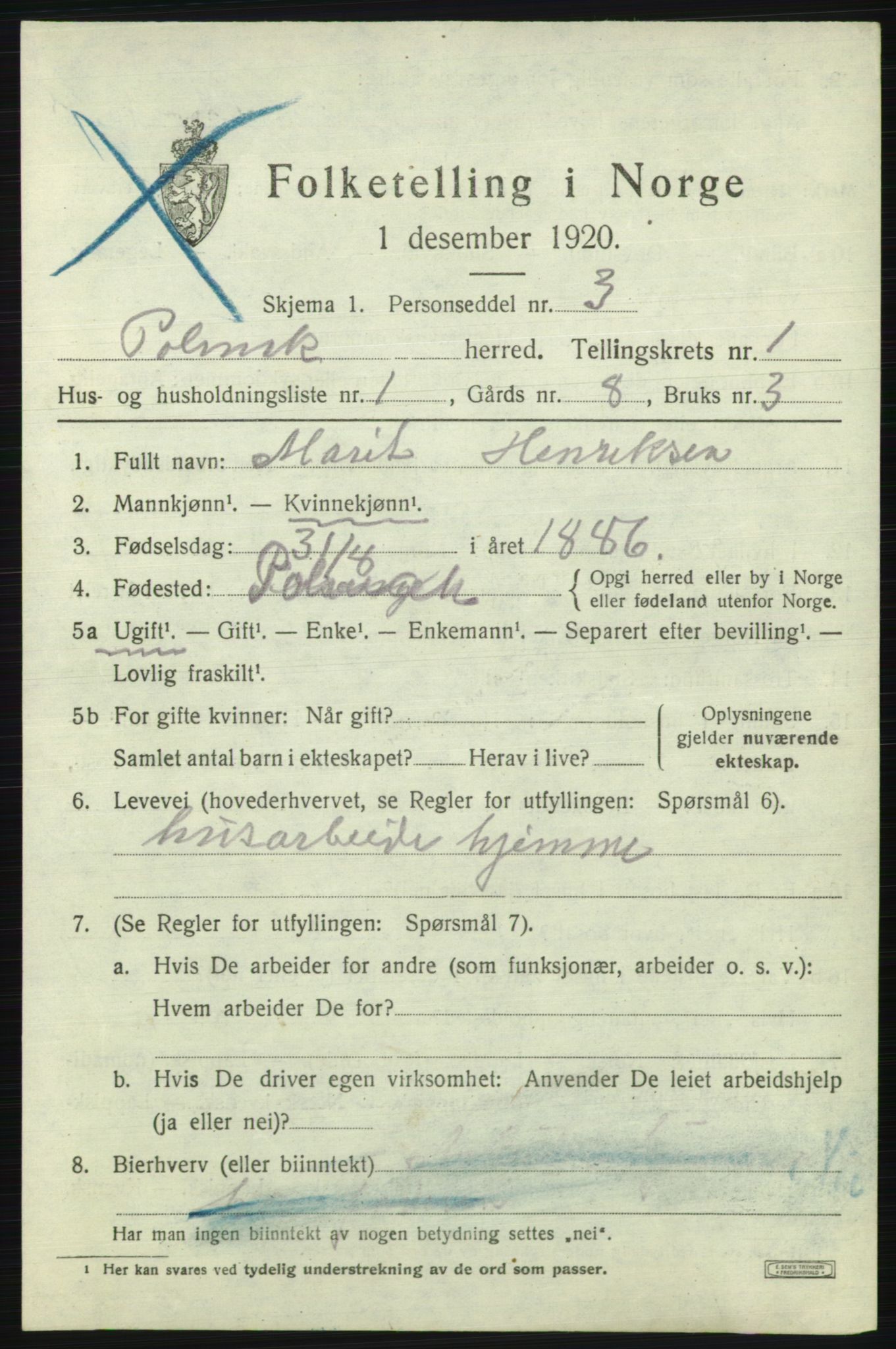 SATØ, 1920 census for Polmak, 1920, p. 241