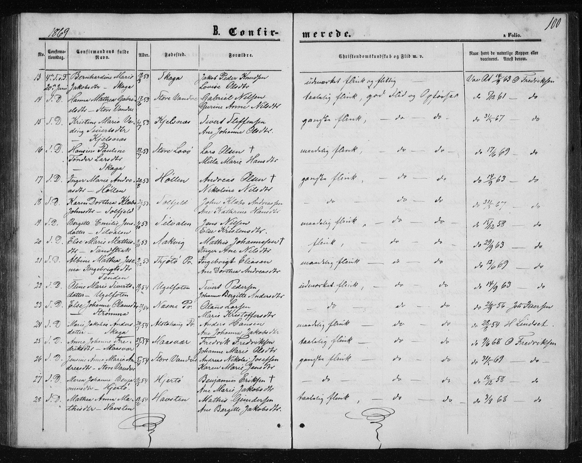 Ministerialprotokoller, klokkerbøker og fødselsregistre - Nordland, AV/SAT-A-1459/834/L0505: Parish register (official) no. 834A03, 1862-1871, p. 100