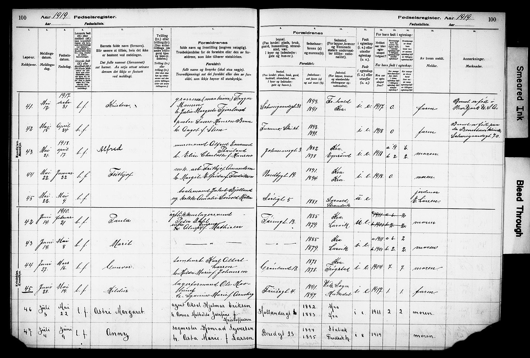 Grønland prestekontor Kirkebøker, AV/SAO-A-10848/J/Ja/L0001: Birth register no. 1, 1916-1922, p. 100