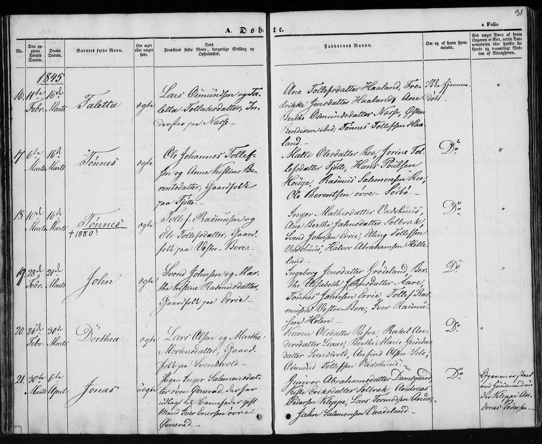 Klepp sokneprestkontor, AV/SAST-A-101803/001/3/30BA/L0004: Parish register (official) no. A 4, 1842-1852, p. 31