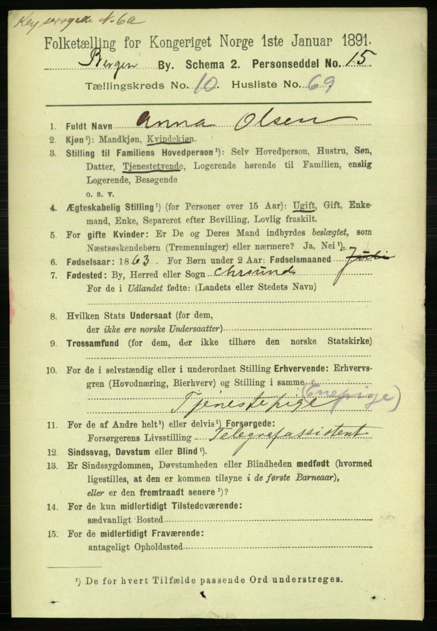 RA, 1891 Census for 1301 Bergen, 1891, p. 19811