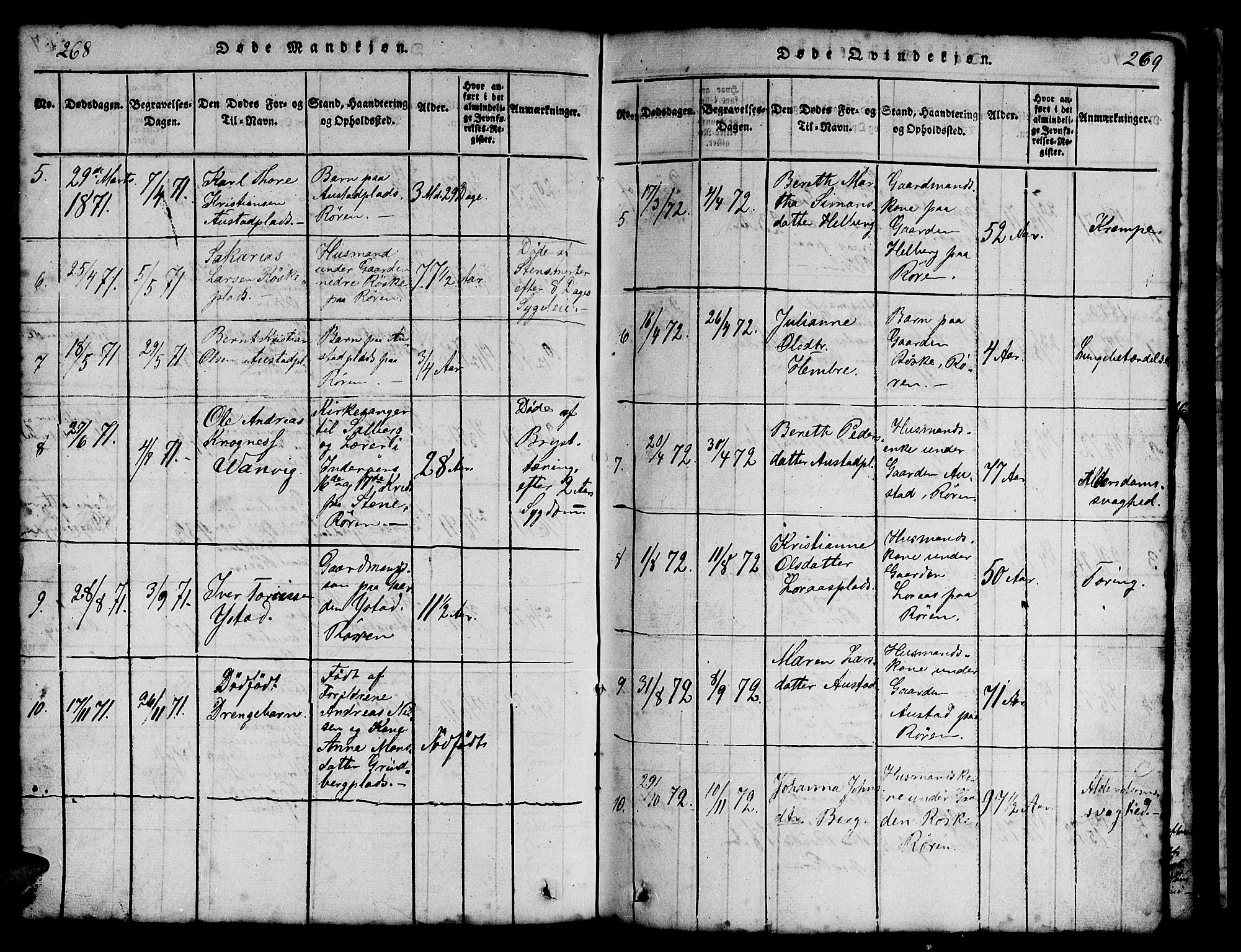 Ministerialprotokoller, klokkerbøker og fødselsregistre - Nord-Trøndelag, SAT/A-1458/731/L0310: Parish register (copy) no. 731C01, 1816-1874, p. 268-269