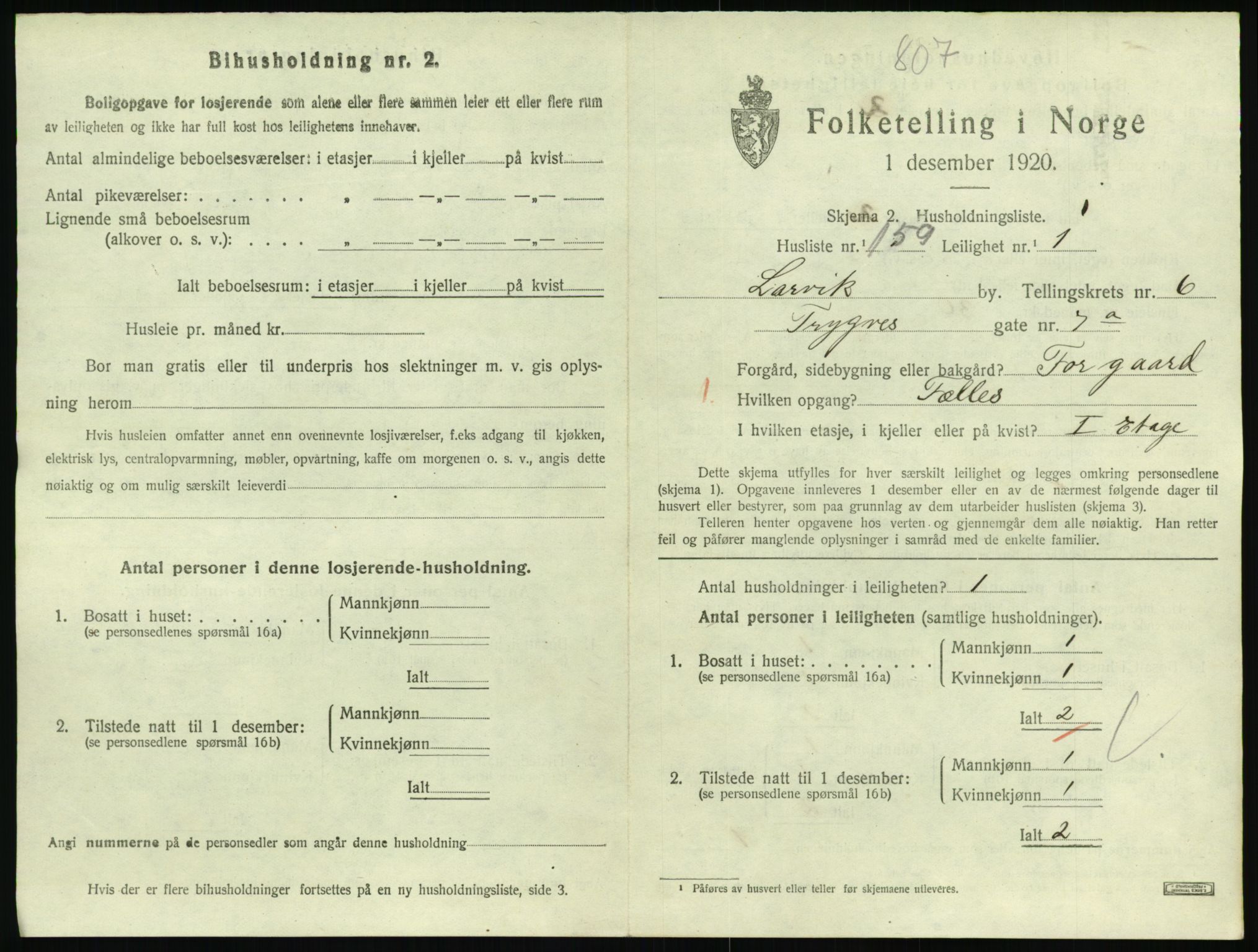 SAKO, 1920 census for Larvik, 1920, p. 5976