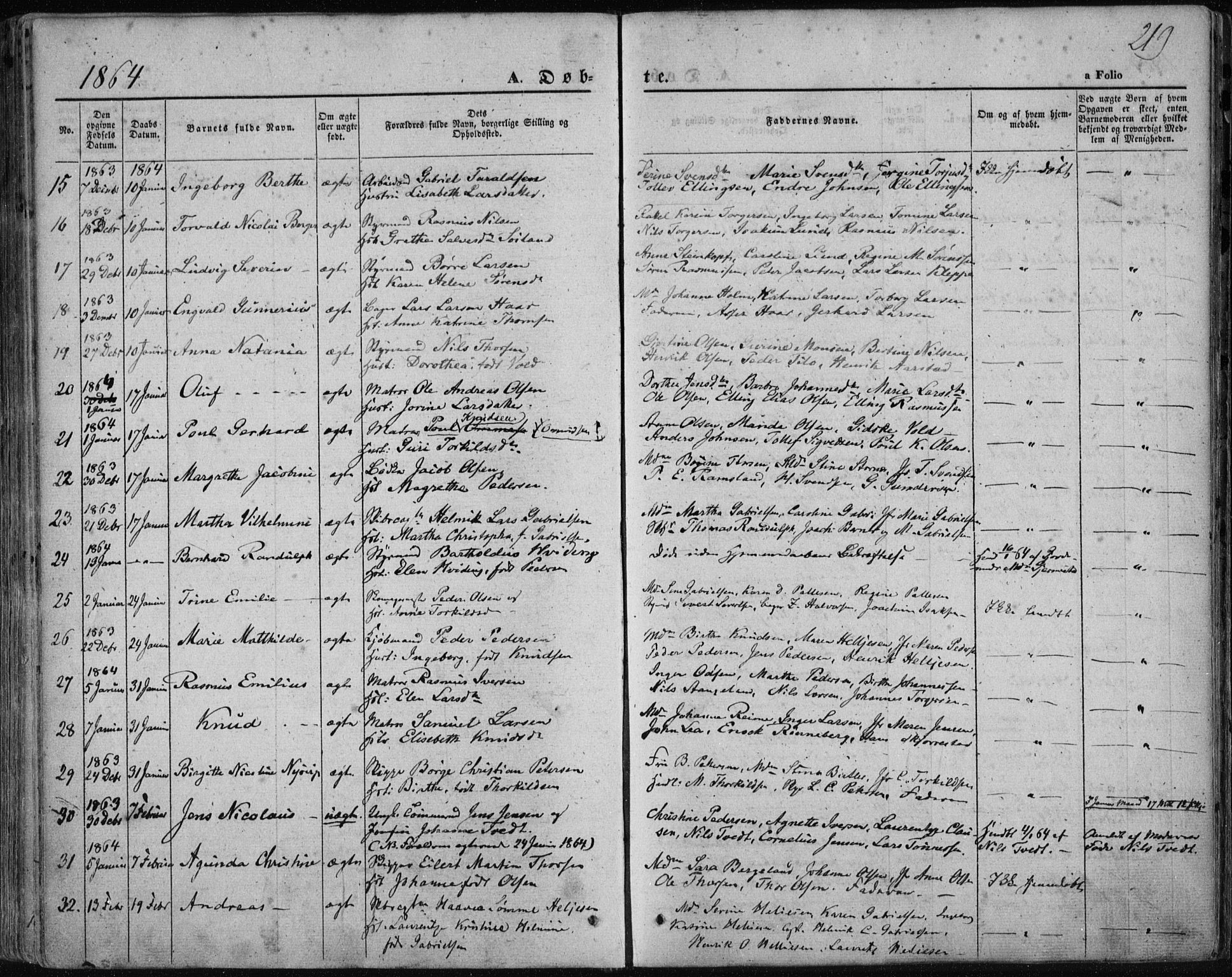 Domkirken sokneprestkontor, AV/SAST-A-101812/001/30/30BA/L0017: Parish register (official) no. A 16, 1855-1867, p. 219