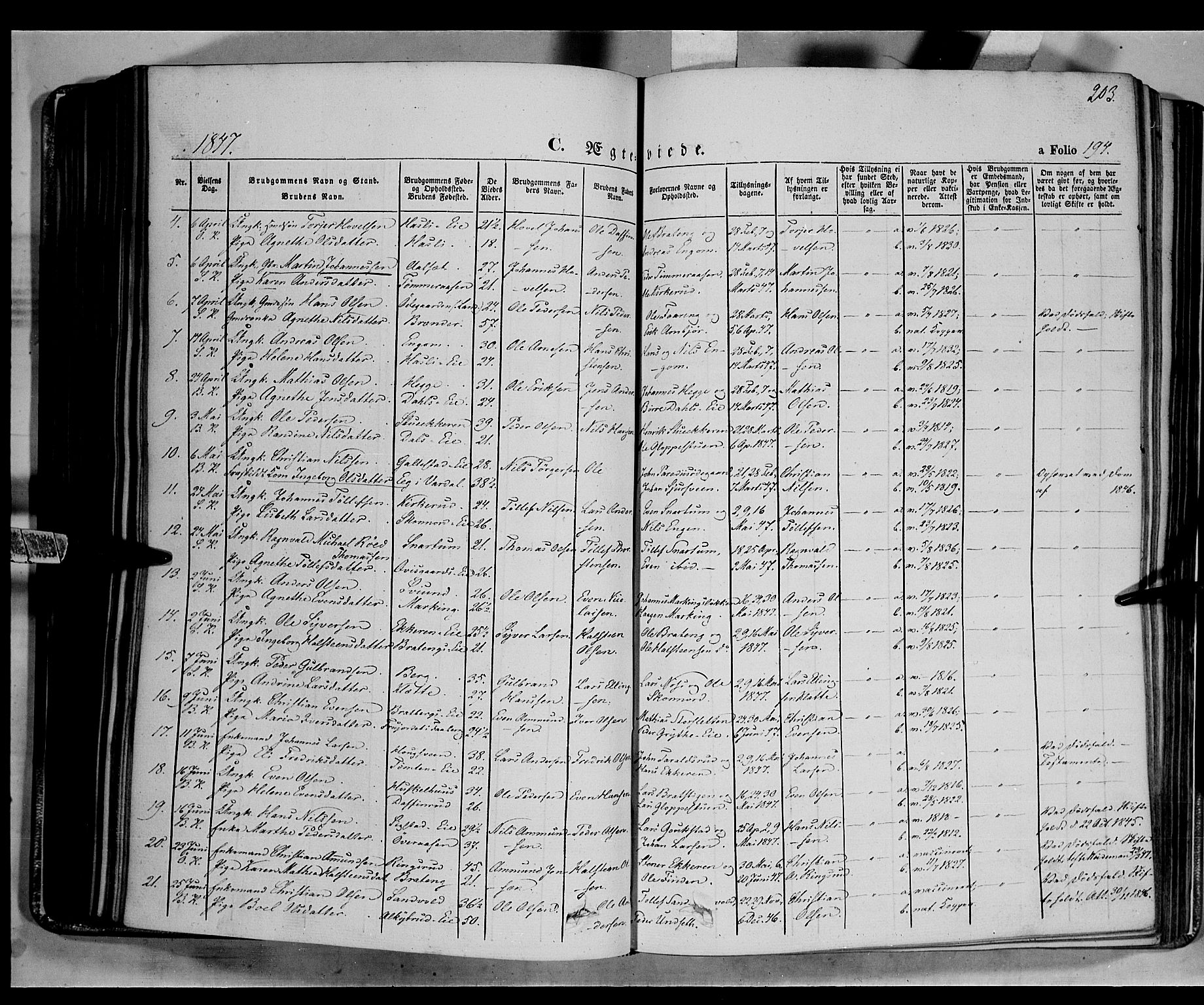 Biri prestekontor, SAH/PREST-096/H/Ha/Haa/L0005: Parish register (official) no. 5, 1843-1854, p. 203