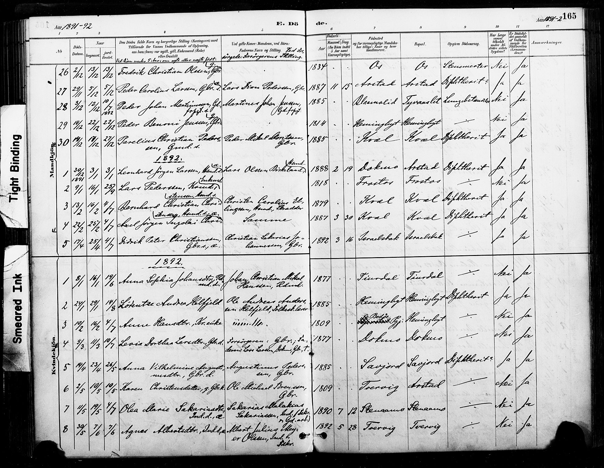 Ministerialprotokoller, klokkerbøker og fødselsregistre - Nordland, AV/SAT-A-1459/846/L0646: Parish register (official) no. 846A04, 1887-1901, p. 165