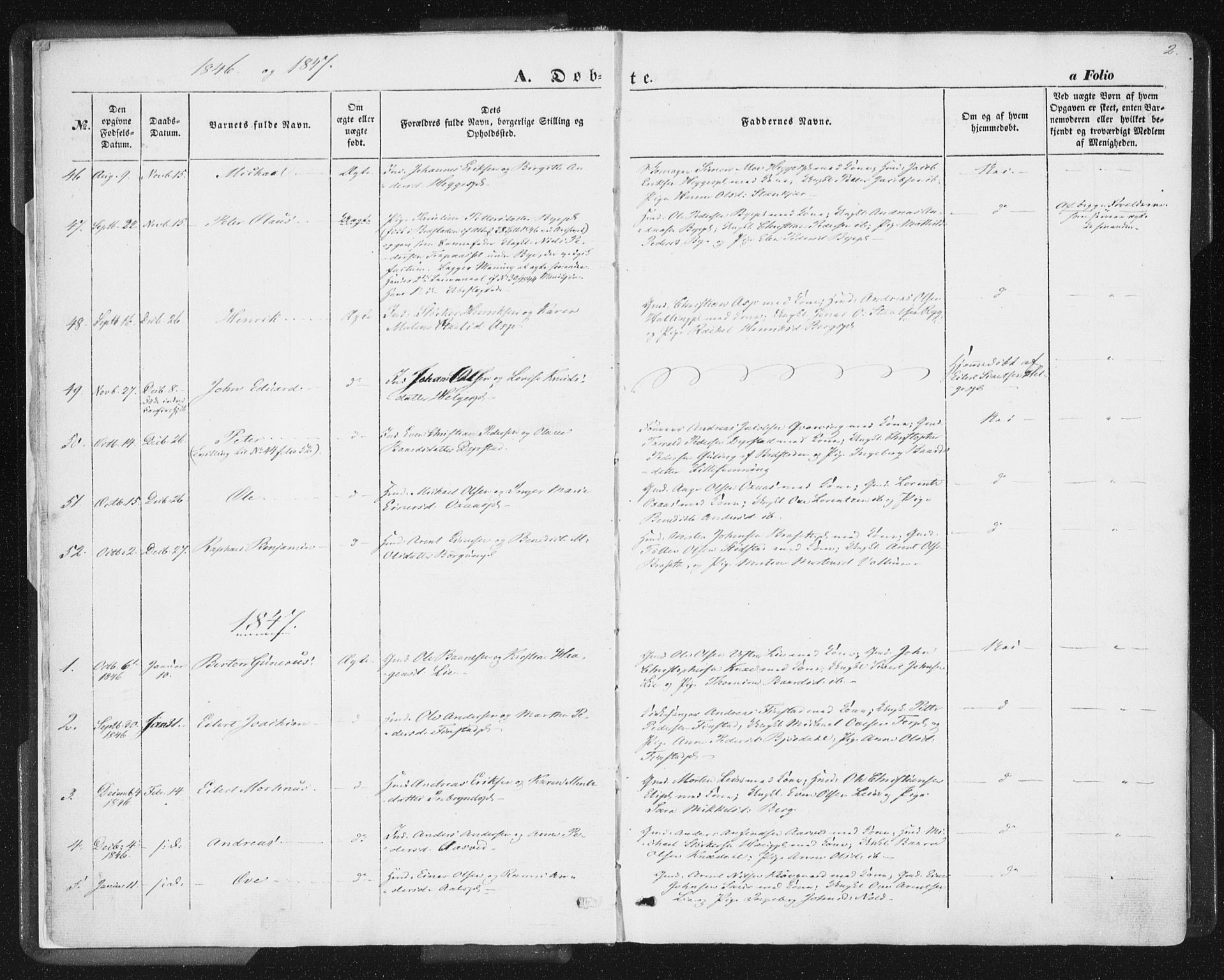Ministerialprotokoller, klokkerbøker og fødselsregistre - Nord-Trøndelag, SAT/A-1458/746/L0446: Parish register (official) no. 746A05, 1846-1859, p. 2