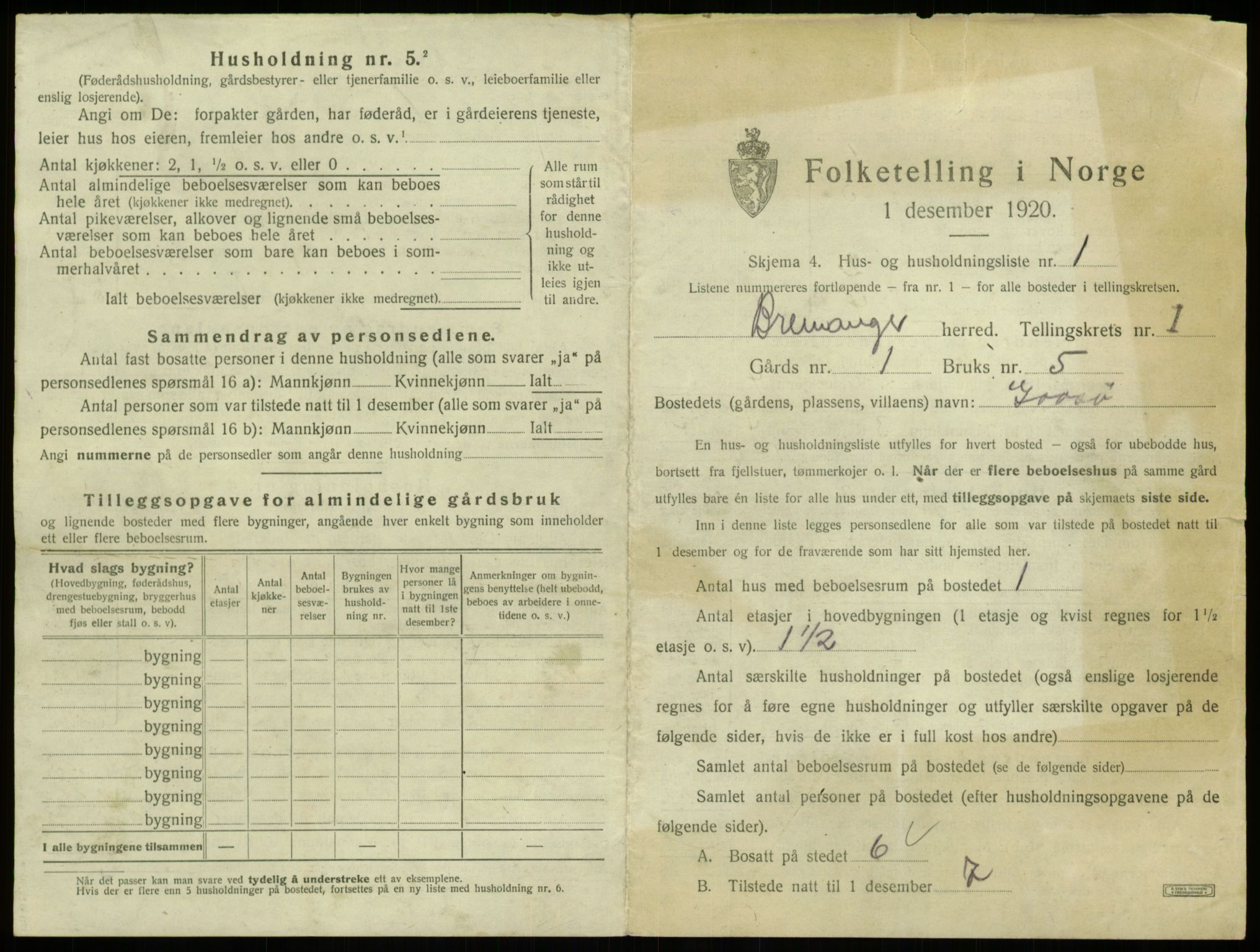 SAB, 1920 census for Bremanger, 1920, p. 53