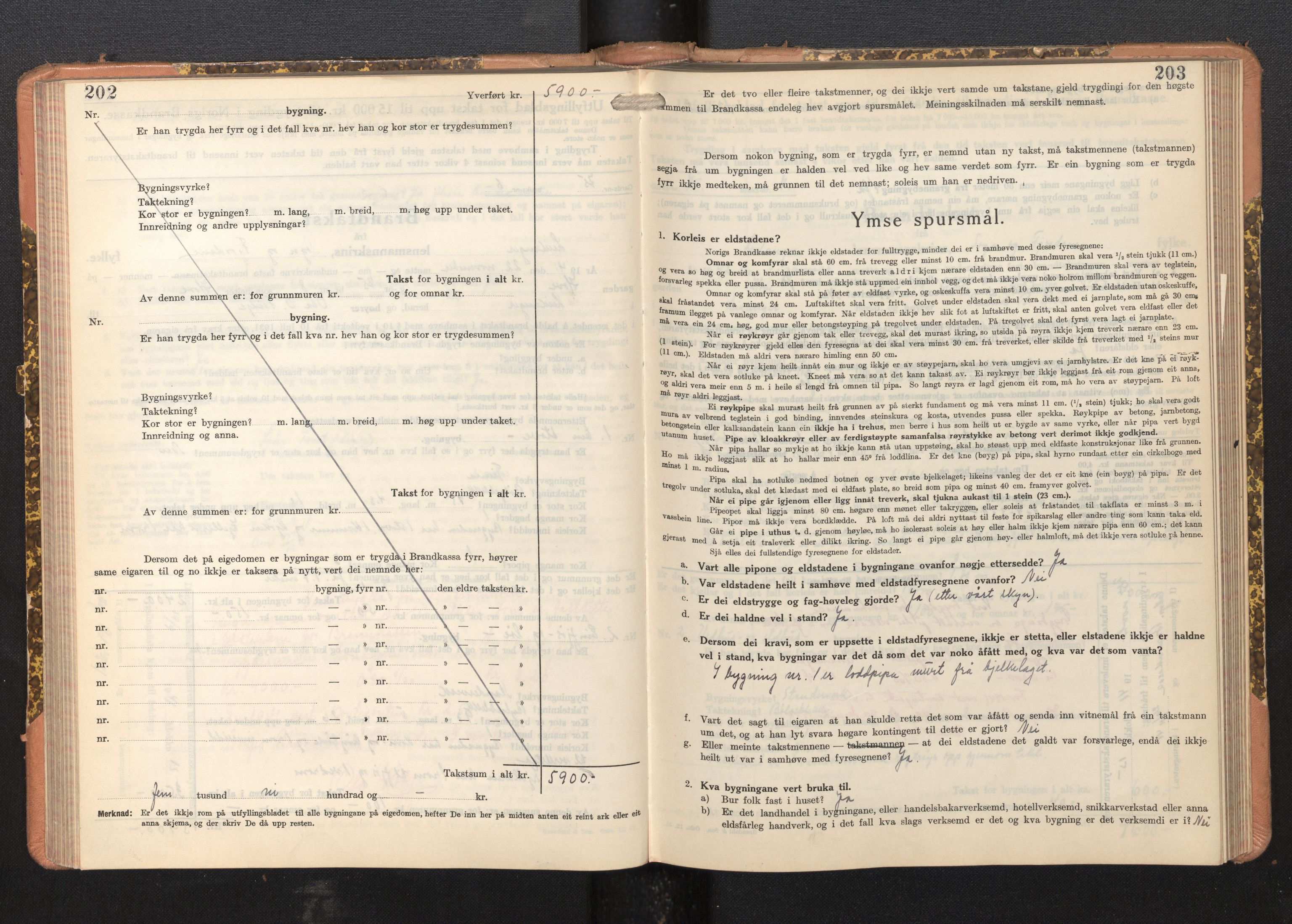 Lensmannen i Leikanger, AV/SAB-A-29201/0012/L0008: Branntakstprotokoll, skjematakst, 1937-1946, p. 202-203