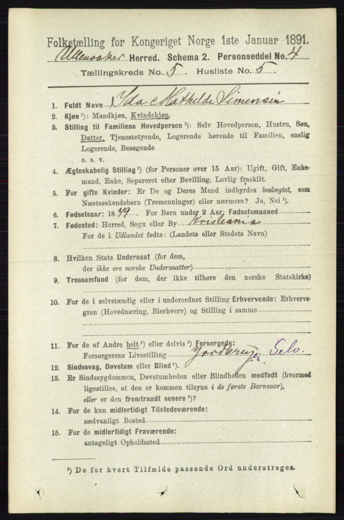 RA, 1891 census for 0235 Ullensaker, 1891, p. 2121