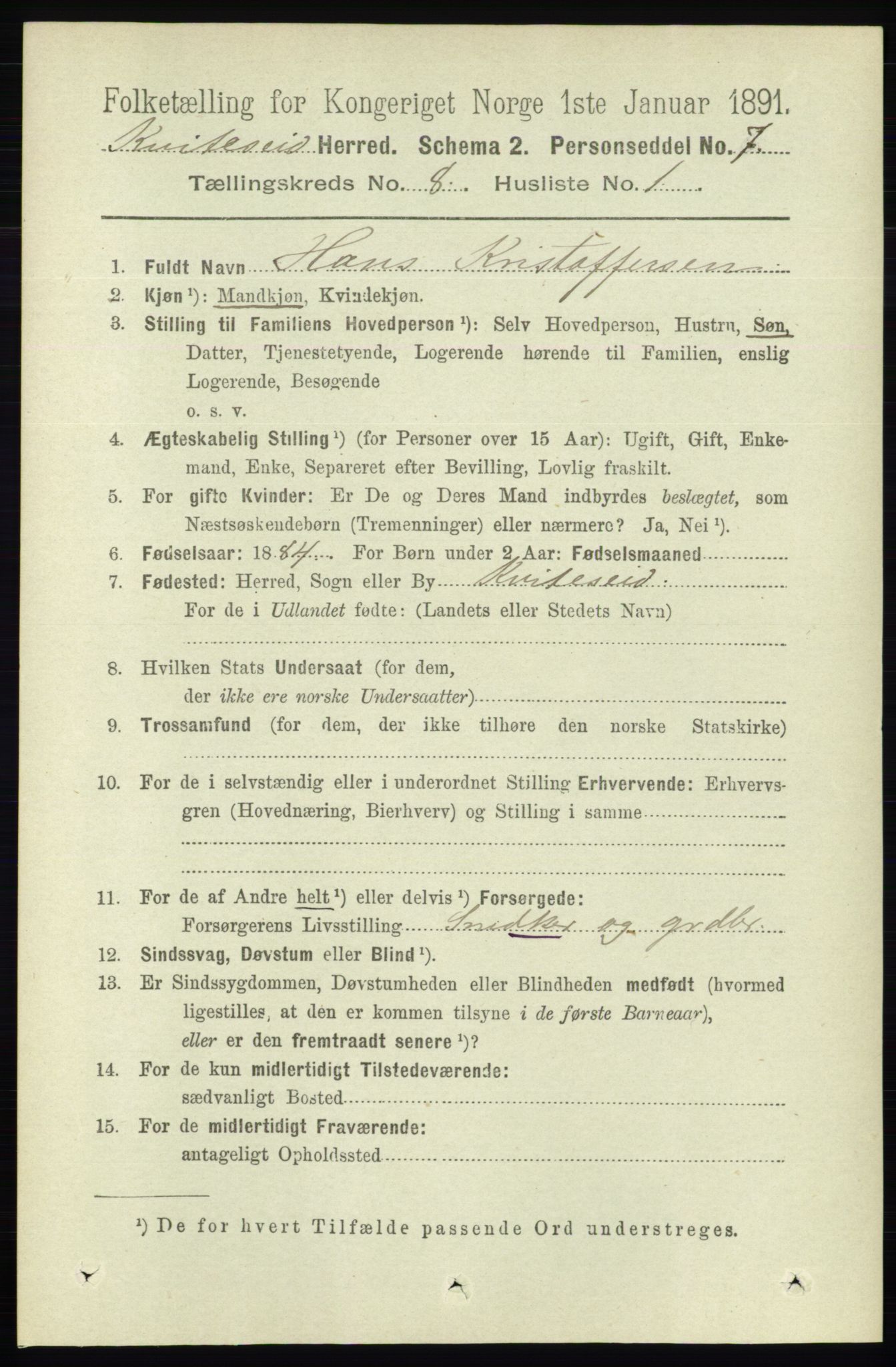 RA, 1891 census for 0829 Kviteseid, 1891, p. 1610