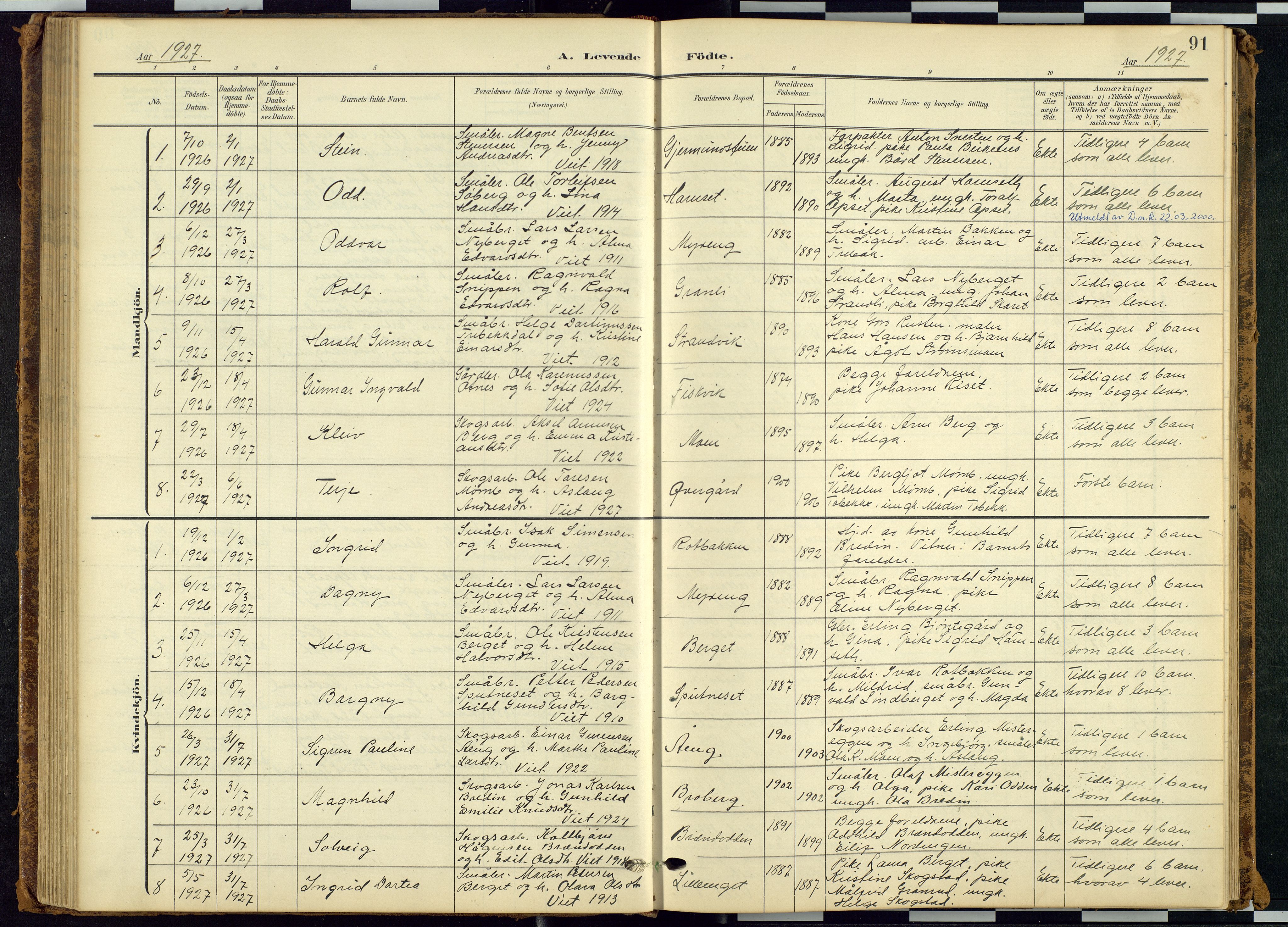 Rendalen prestekontor, SAH/PREST-054/H/Ha/Hab/L0010: Parish register (copy) no. 10, 1903-1940, p. 91