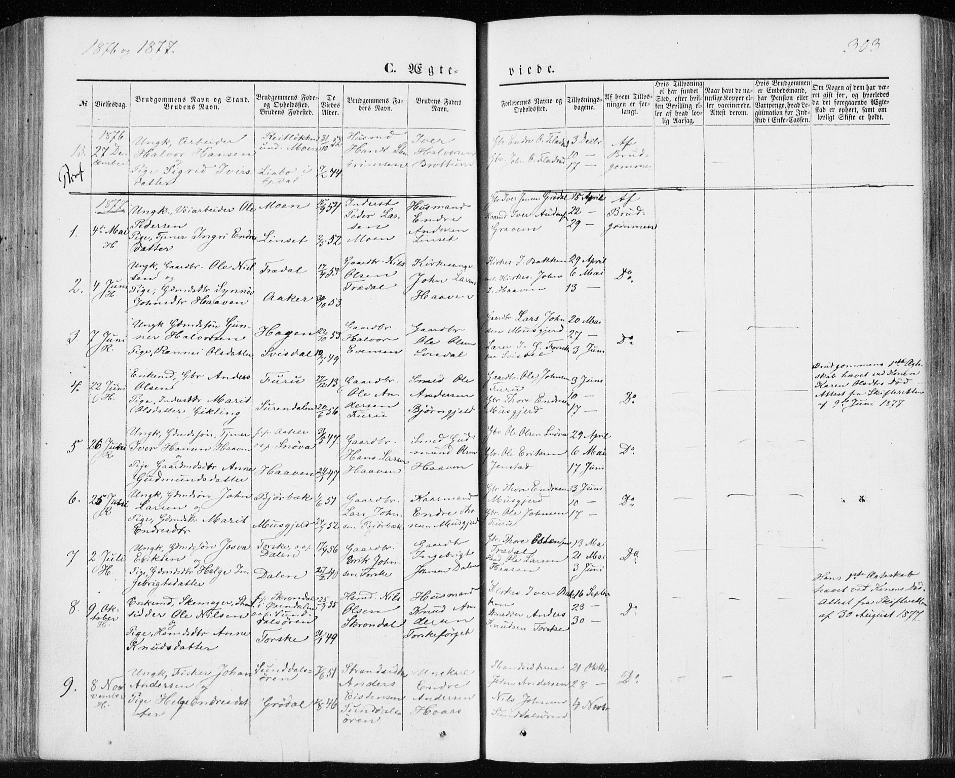 Ministerialprotokoller, klokkerbøker og fødselsregistre - Møre og Romsdal, SAT/A-1454/590/L1013: Parish register (official) no. 590A05, 1847-1877, p. 303
