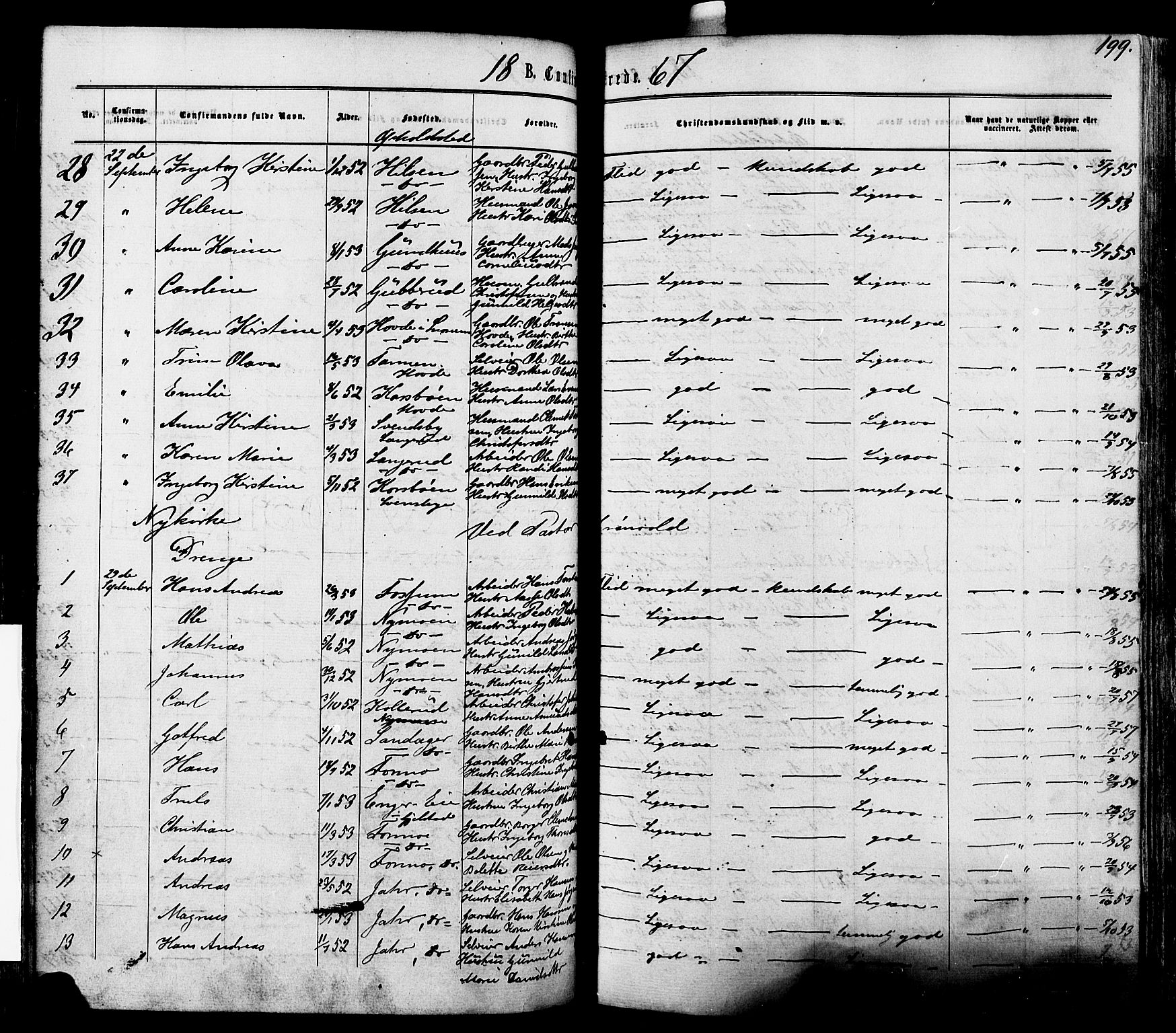 Modum kirkebøker, AV/SAKO-A-234/F/Fa/L0010: Parish register (official) no. 10, 1865-1876, p. 199