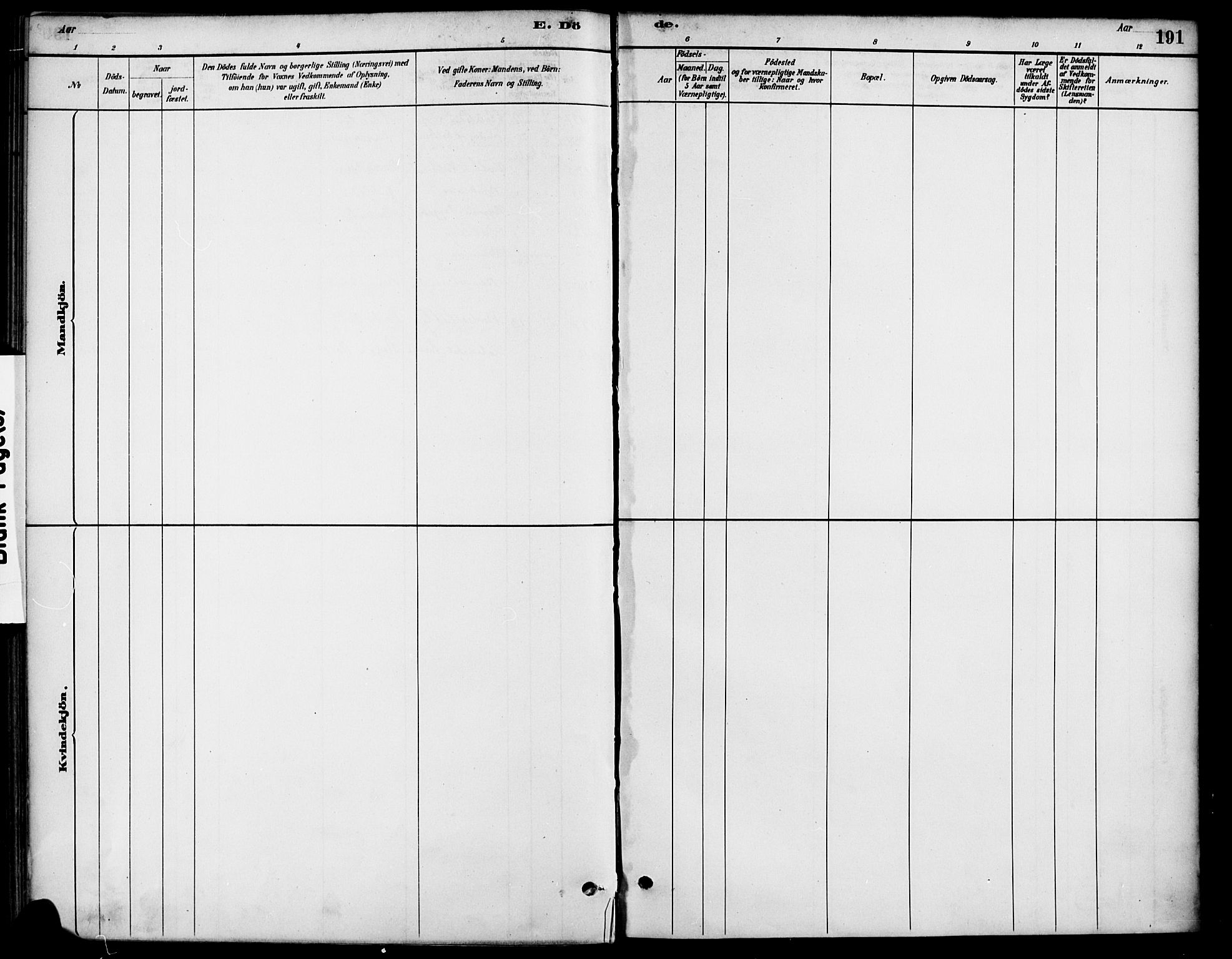 Høland prestekontor Kirkebøker, SAO/A-10346a/F/Fb/L0001: Parish register (official) no. II 1, 1880-1897, p. 191