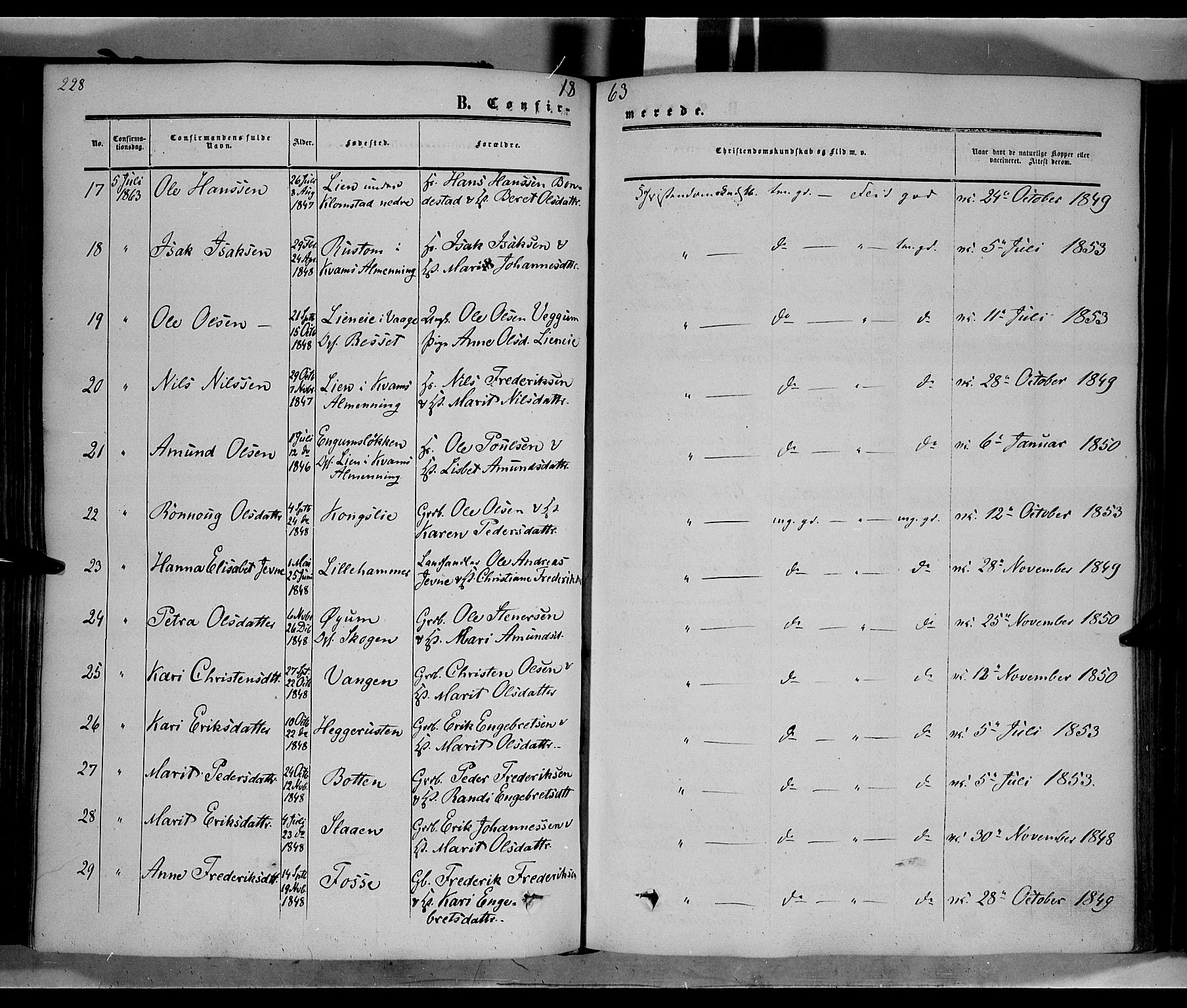 Nord-Fron prestekontor, AV/SAH-PREST-080/H/Ha/Haa/L0001: Parish register (official) no. 1, 1851-1864, p. 228