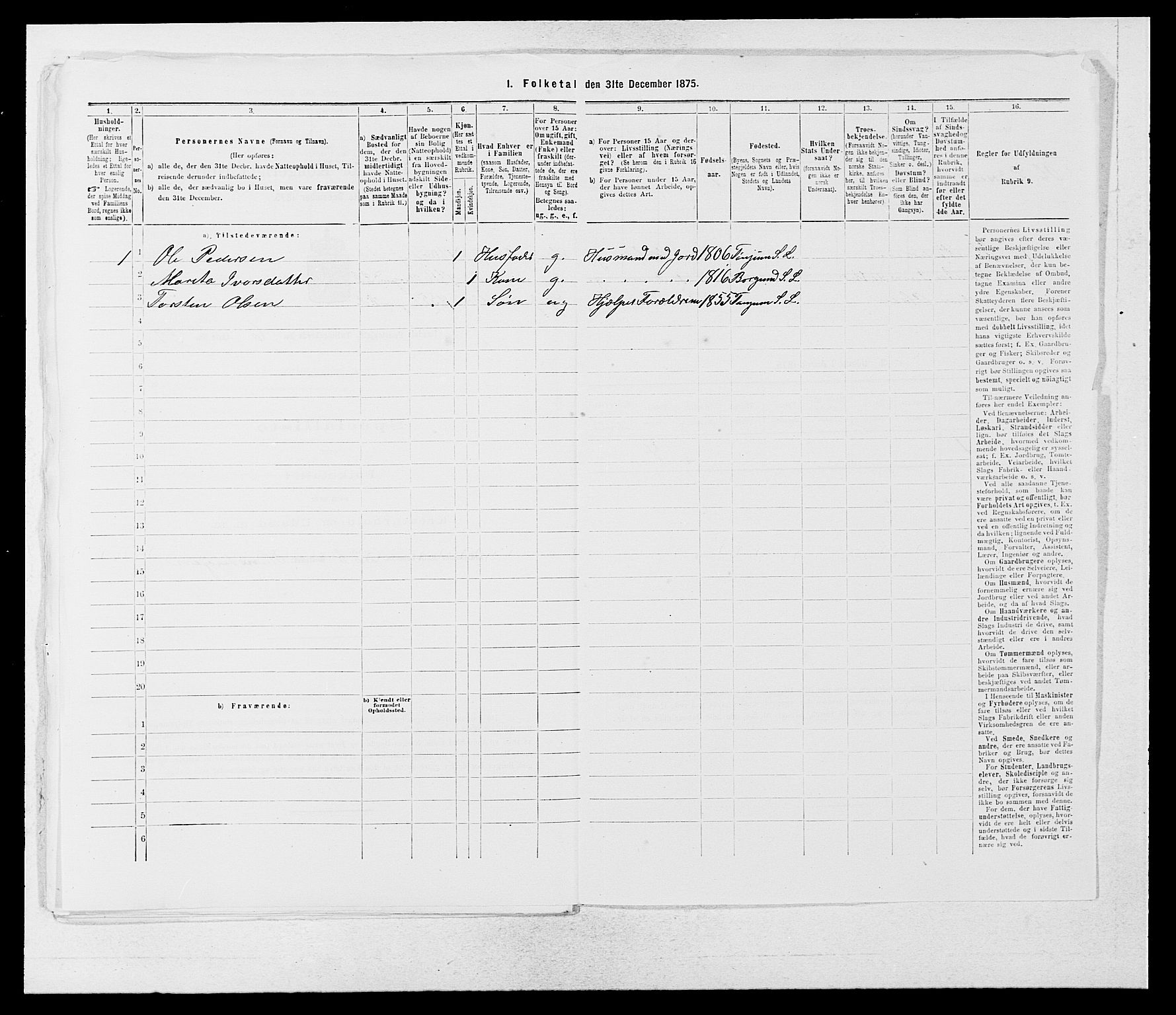 SAB, 1875 census for 1422P Lærdal, 1875, p. 877