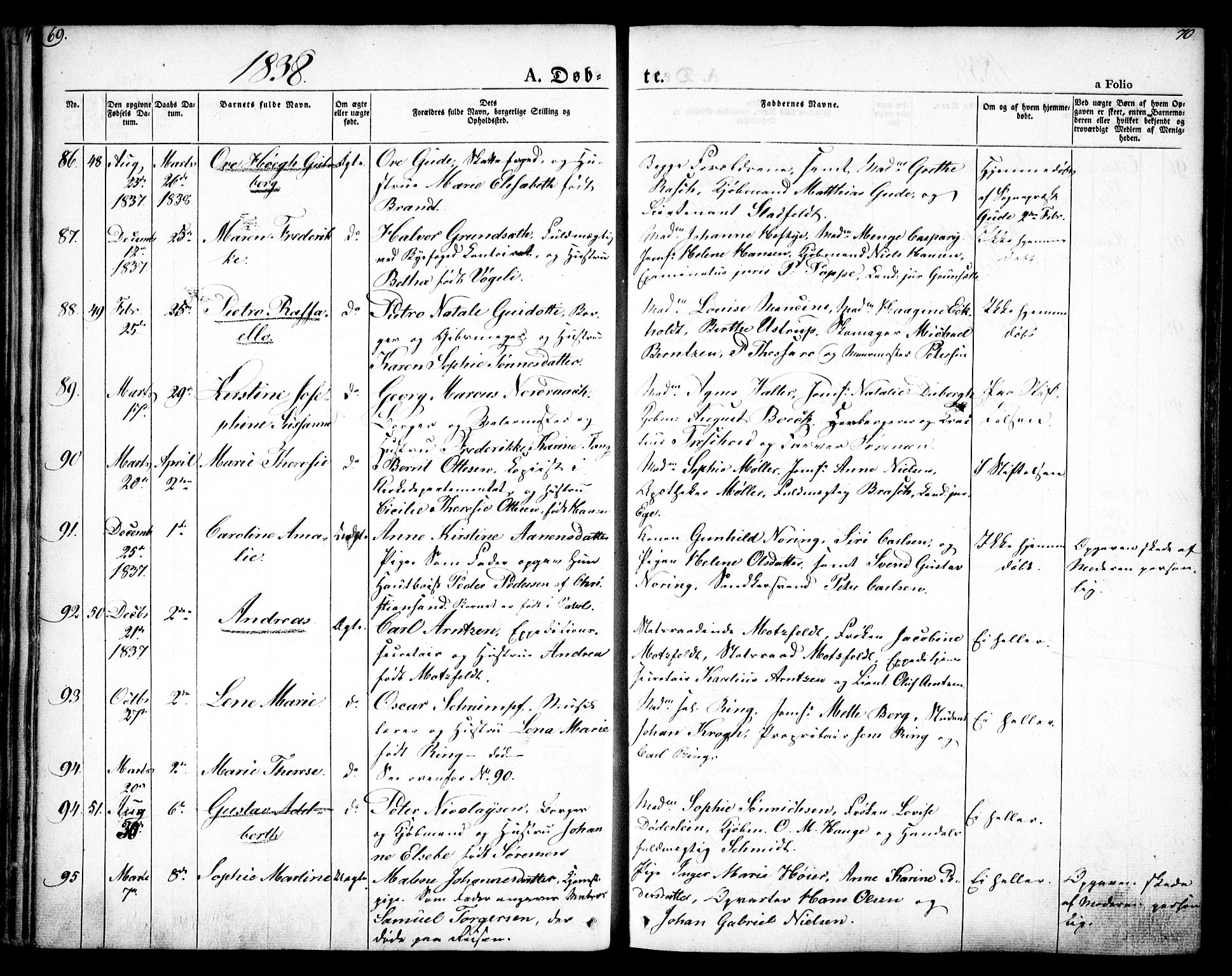 Oslo domkirke Kirkebøker, SAO/A-10752/F/Fa/L0012: Parish register (official) no. 12, 1837-1845, p. 69-70