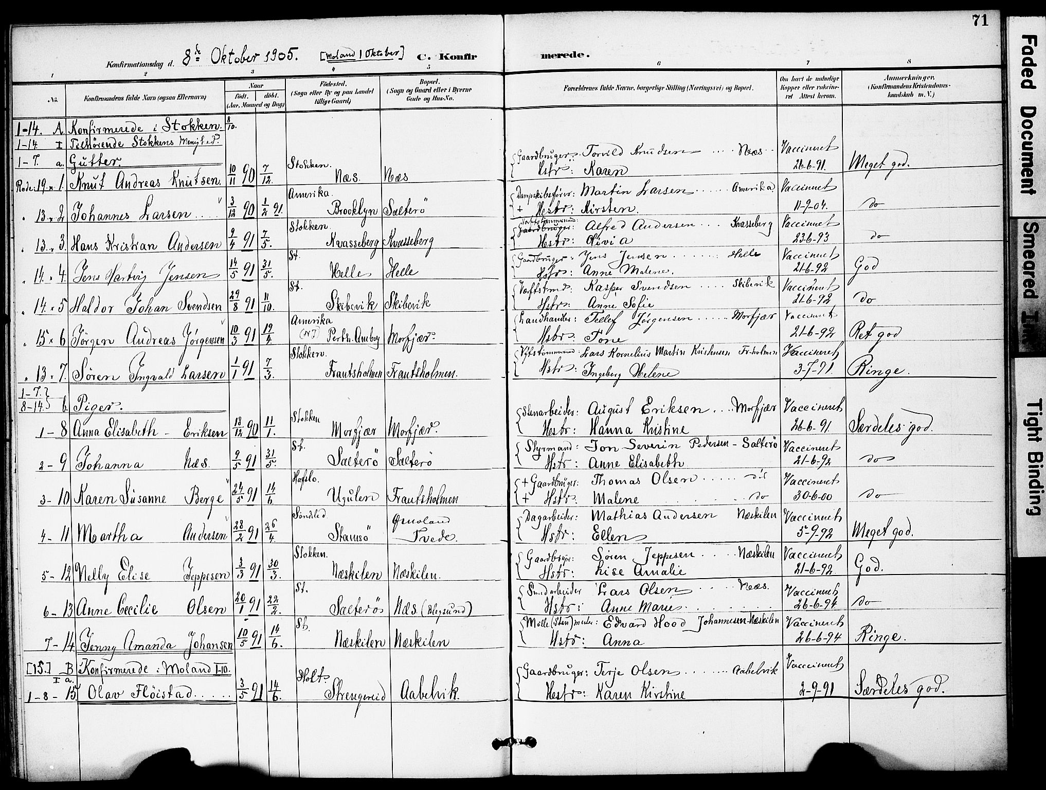 Austre Moland sokneprestkontor, SAK/1111-0001/F/Fa/Fab/L0002: Parish register (official) no. A 2, 1894-1919, p. 71