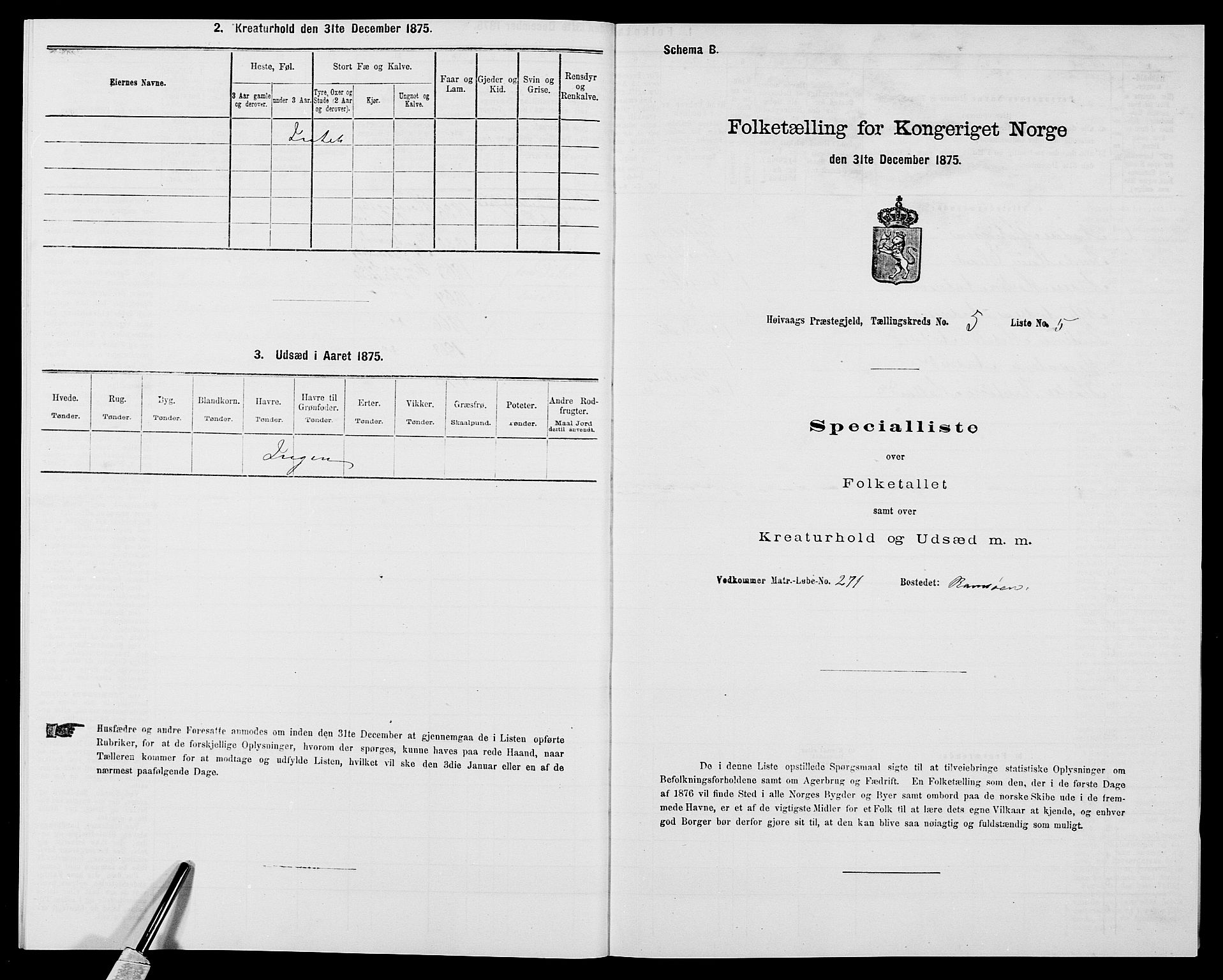 SAK, 1875 census for 0927P Høvåg, 1875, p. 621