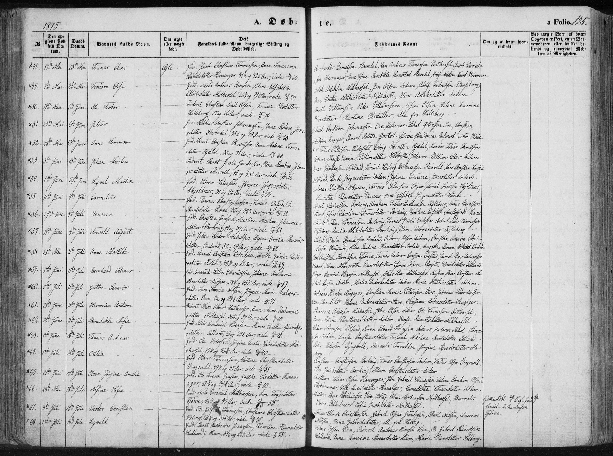 Lista sokneprestkontor, AV/SAK-1111-0027/F/Fa/L0011: Parish register (official) no. A 11, 1861-1878, p. 125