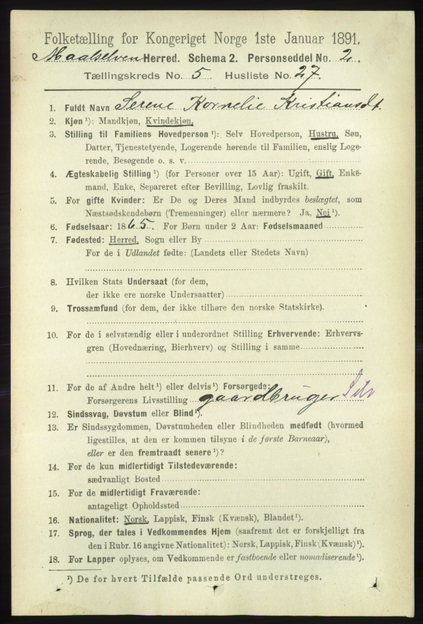 RA, 1891 census for 1924 Målselv, 1891, p. 1800