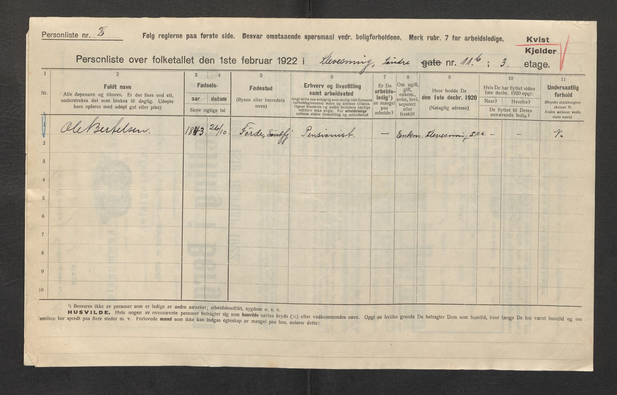 SAB, Municipal Census 1922 for Bergen, 1922, p. 18739