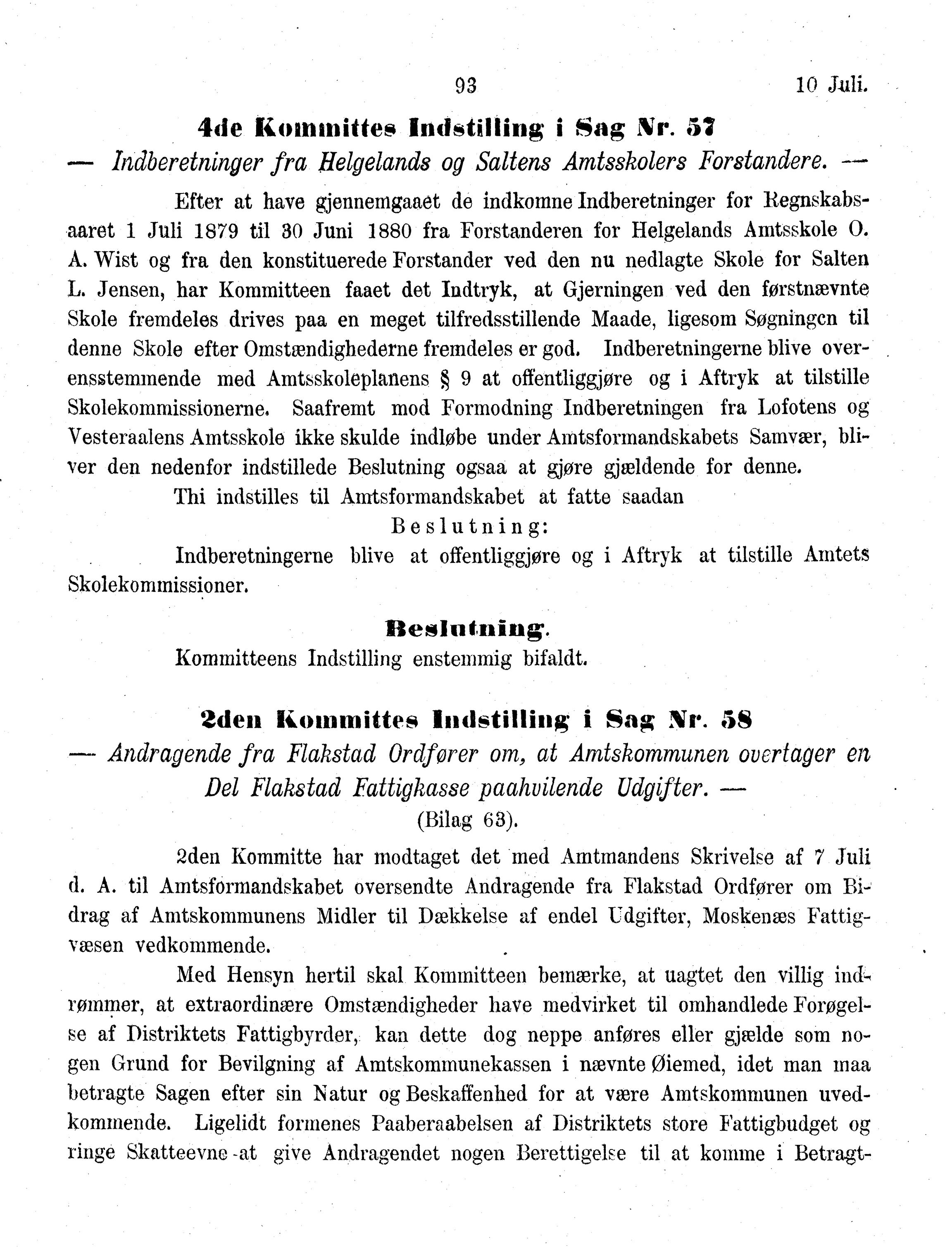 Nordland Fylkeskommune. Fylkestinget, AIN/NFK-17/176/A/Ac/L0013: Fylkestingsforhandlinger 1880, 1880