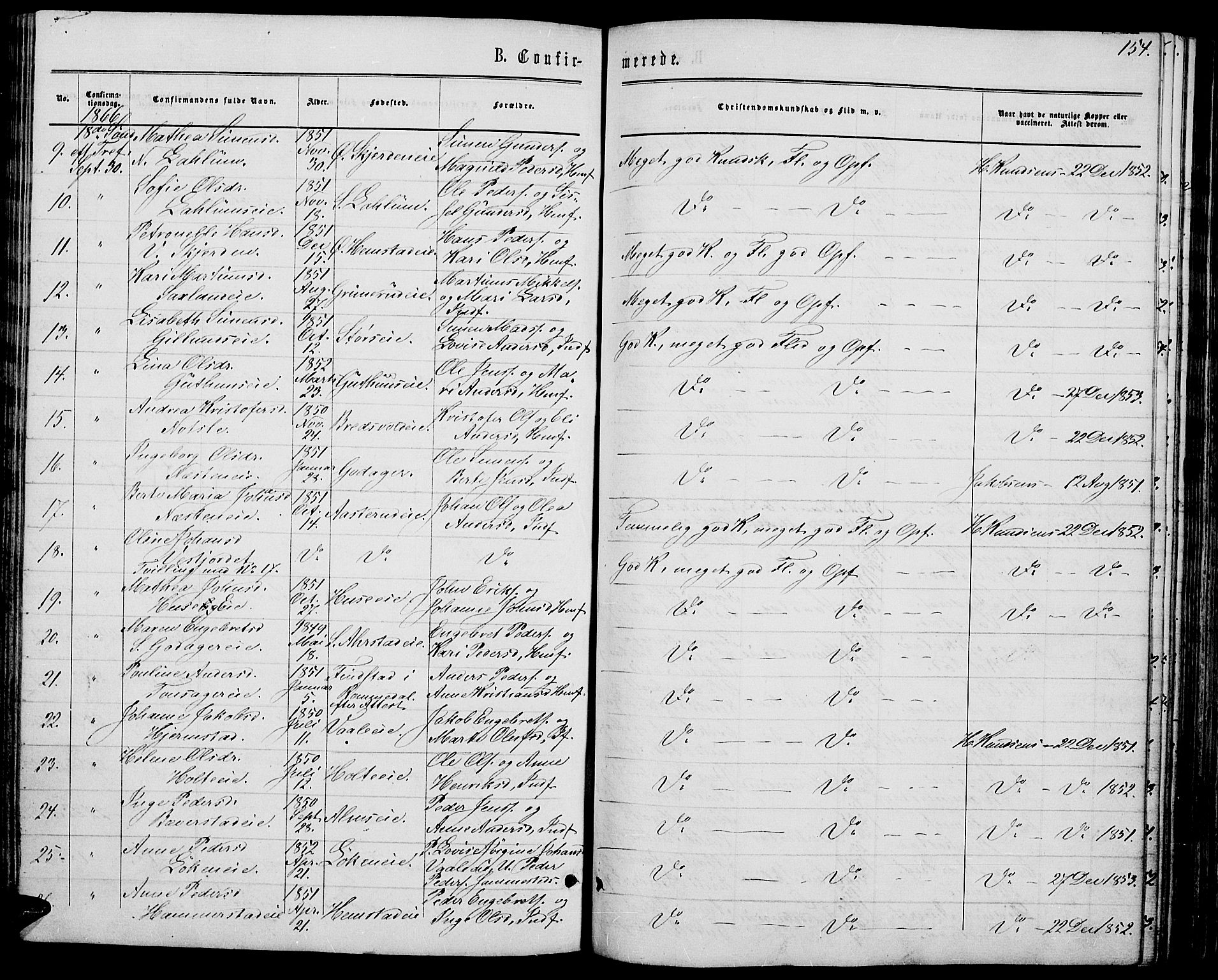 Stange prestekontor, AV/SAH-PREST-002/L/L0006: Parish register (copy) no. 6, 1864-1882, p. 154