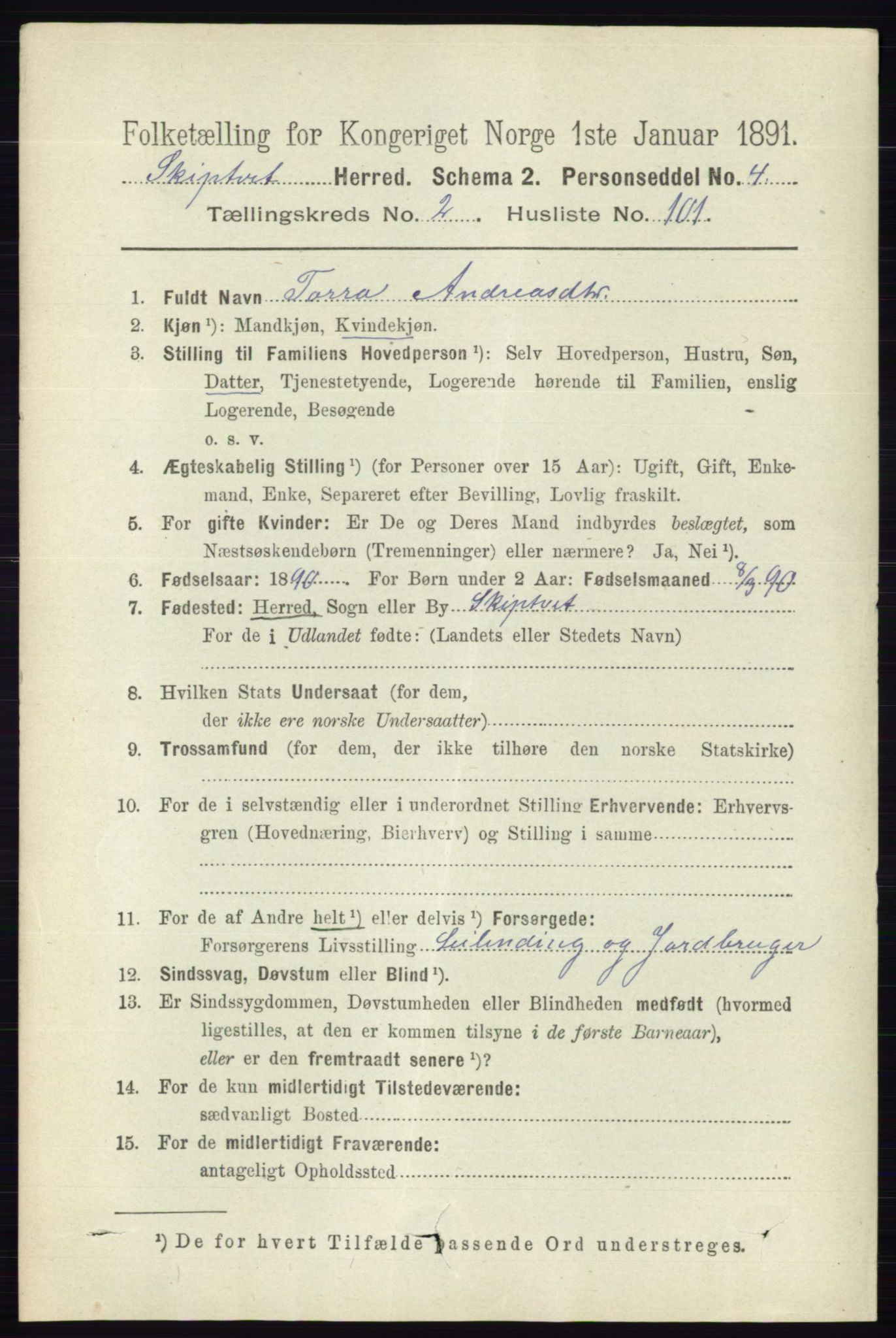 RA, 1891 census for 0127 Skiptvet, 1891, p. 1126