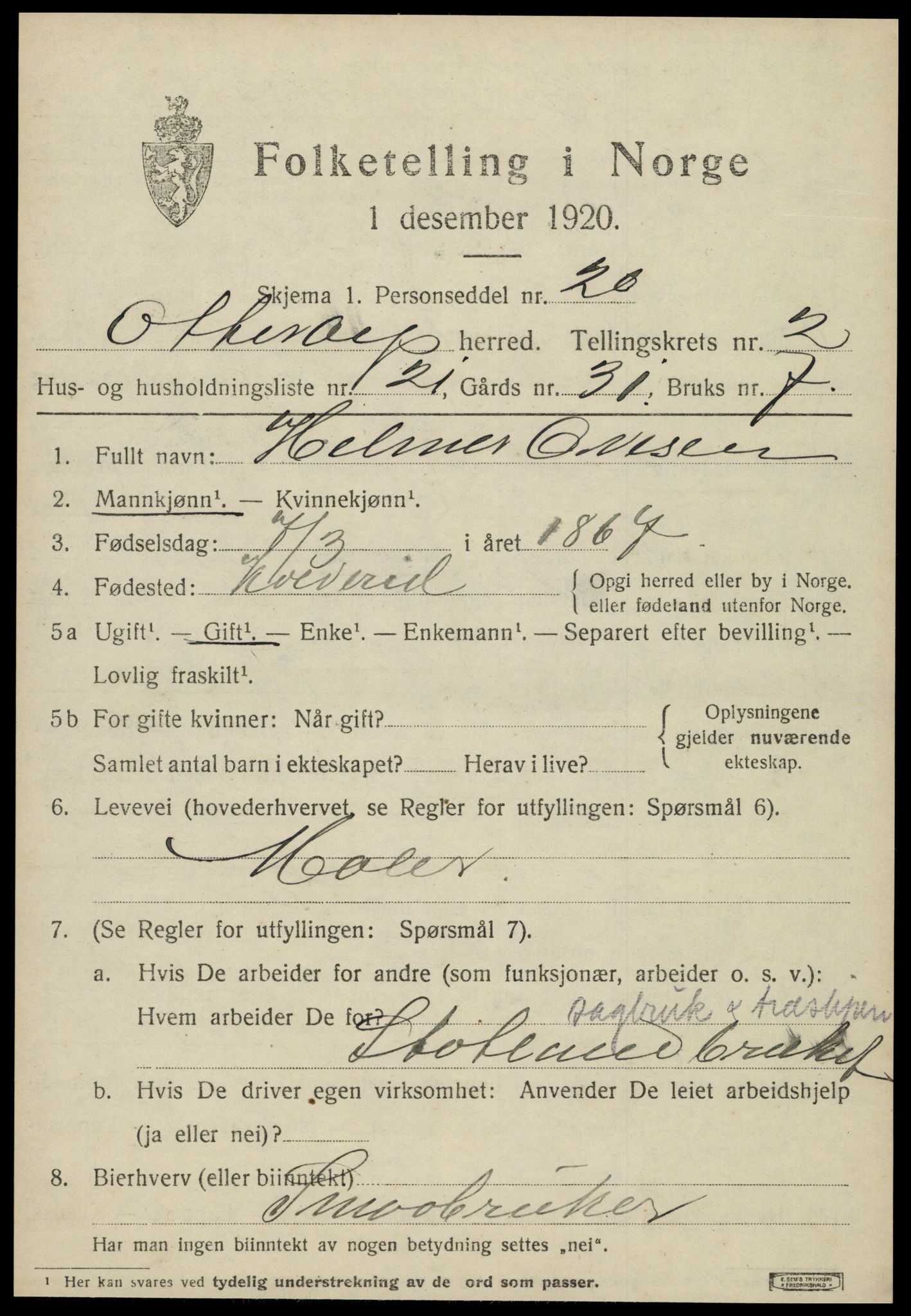 SAT, 1920 census for Otterøy, 1920, p. 1351
