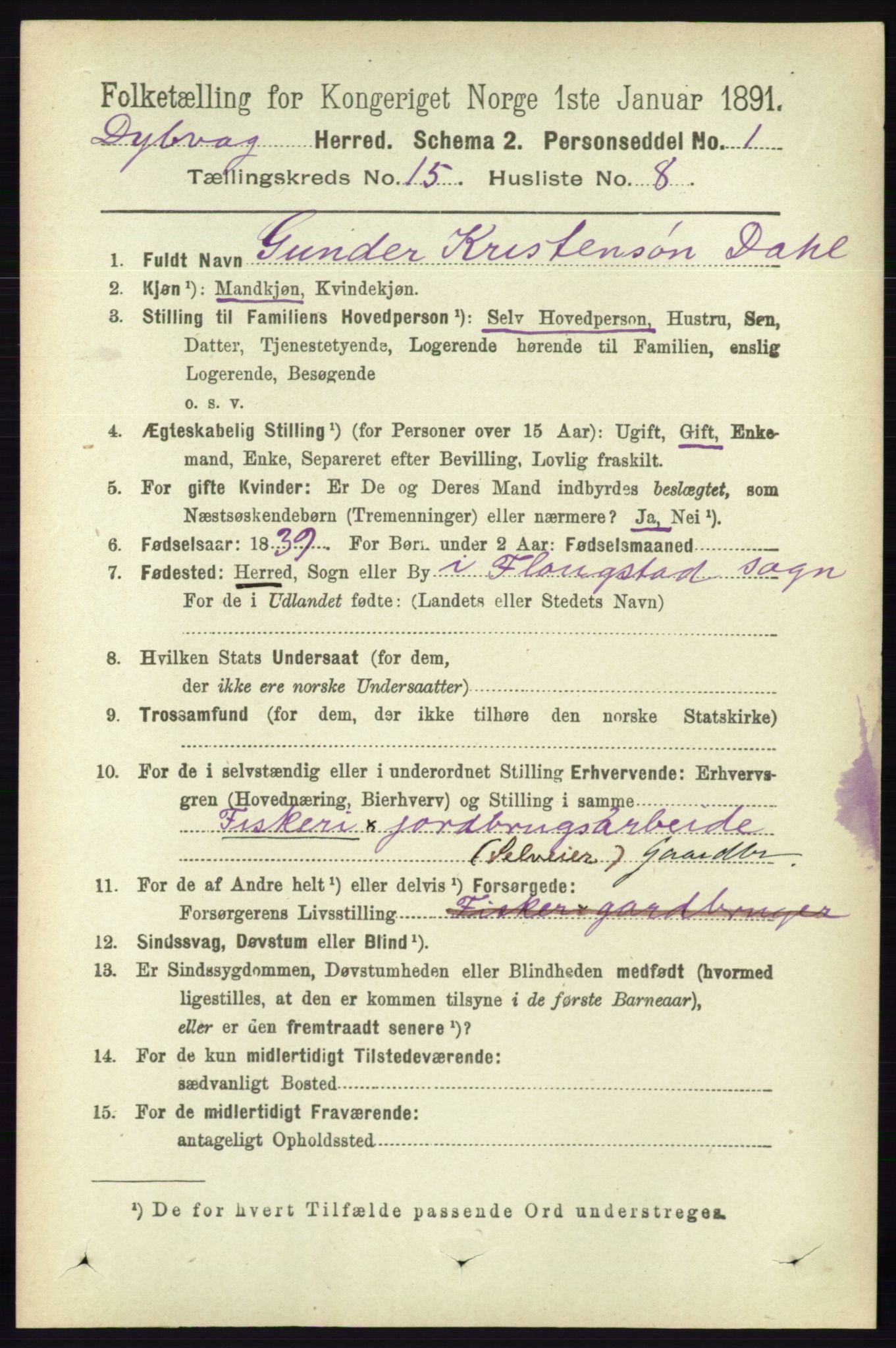 RA, 1891 census for 0915 Dypvåg, 1891, p. 6159