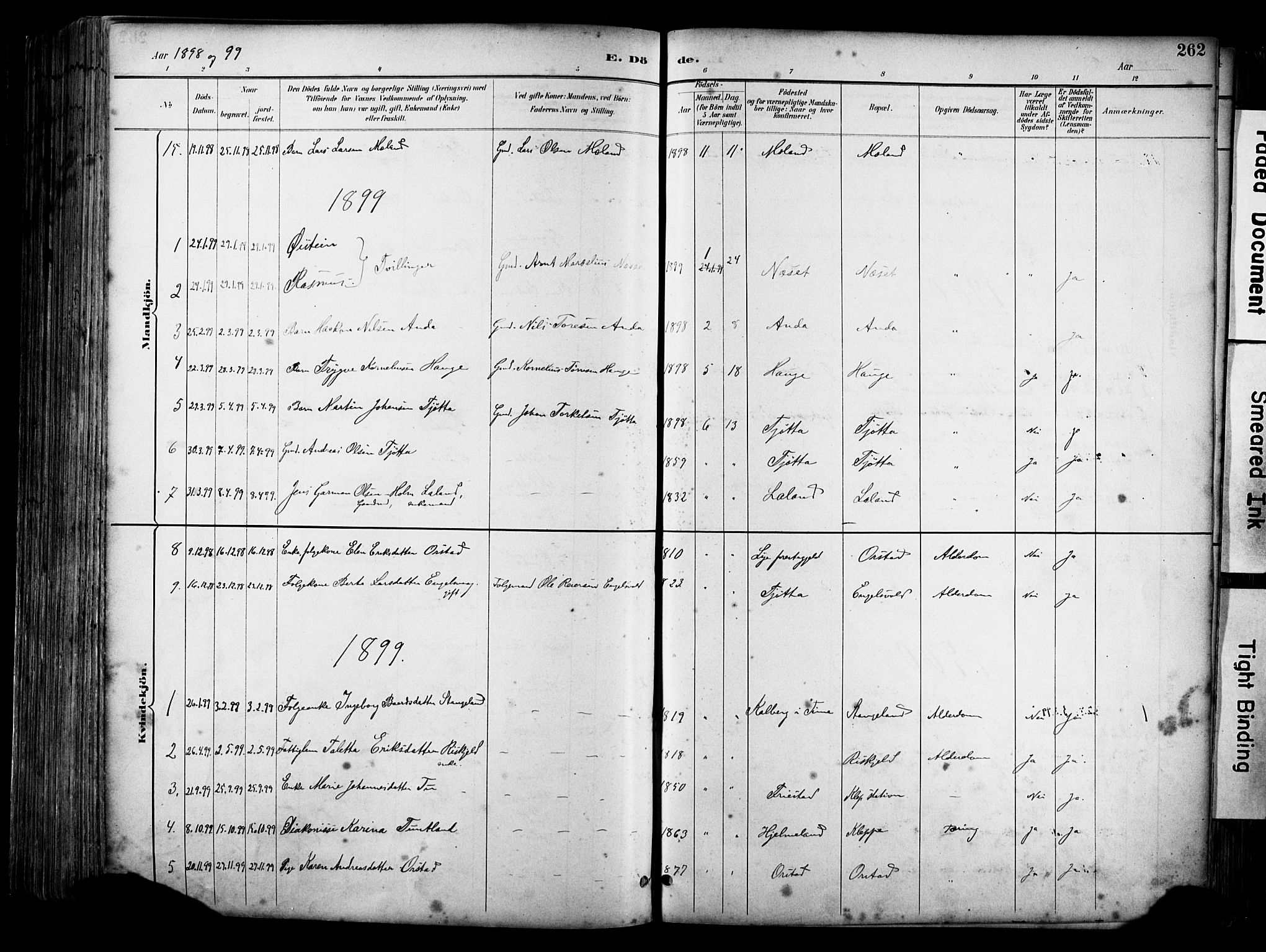 Klepp sokneprestkontor, SAST/A-101803/001/3/30BA/L0009: Parish register (official) no. A 7, 1886-1915, p. 262