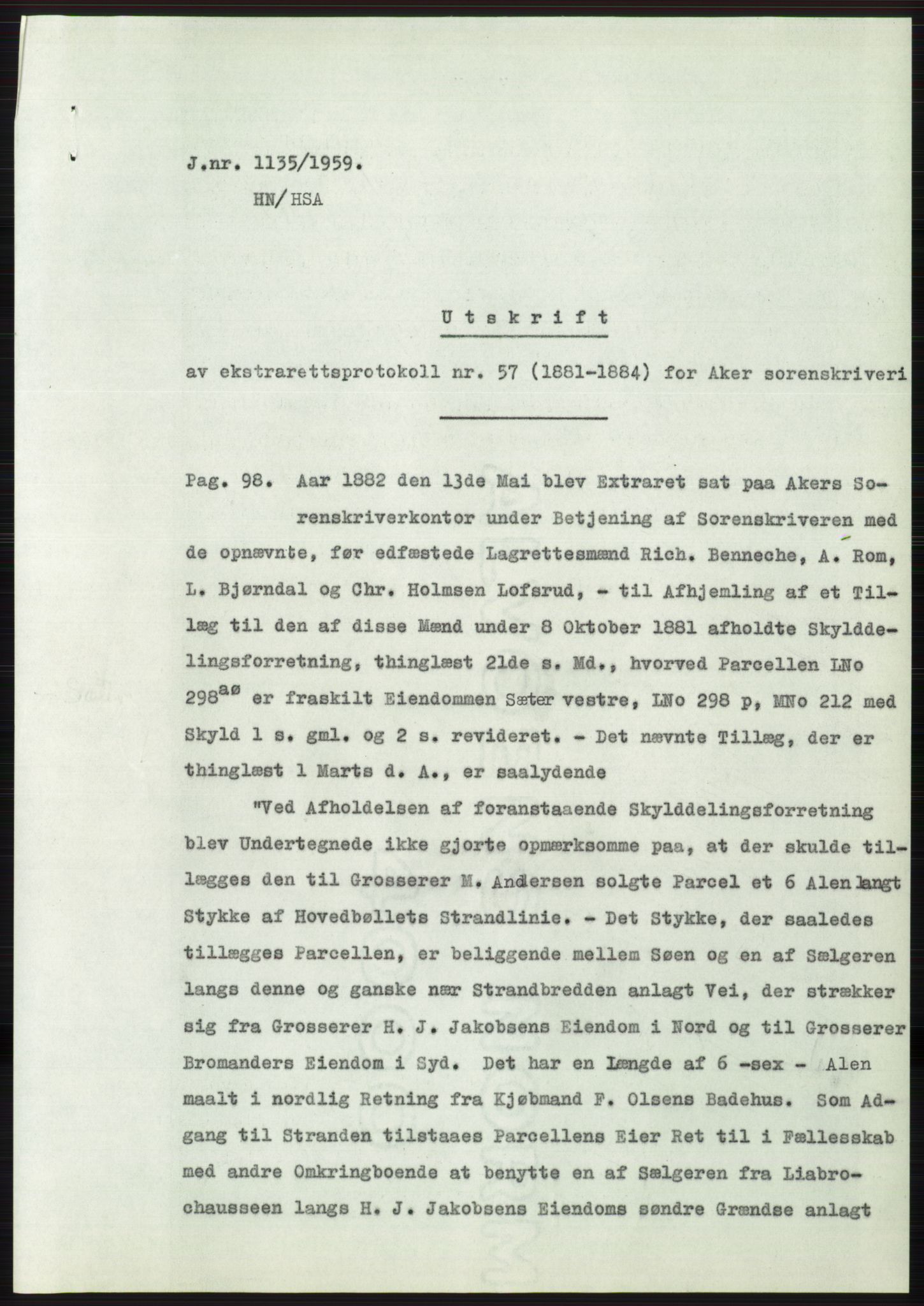 Statsarkivet i Oslo, SAO/A-10621/Z/Zd/L0010: Avskrifter, j.nr 753-1498/1959, 1959, p. 167