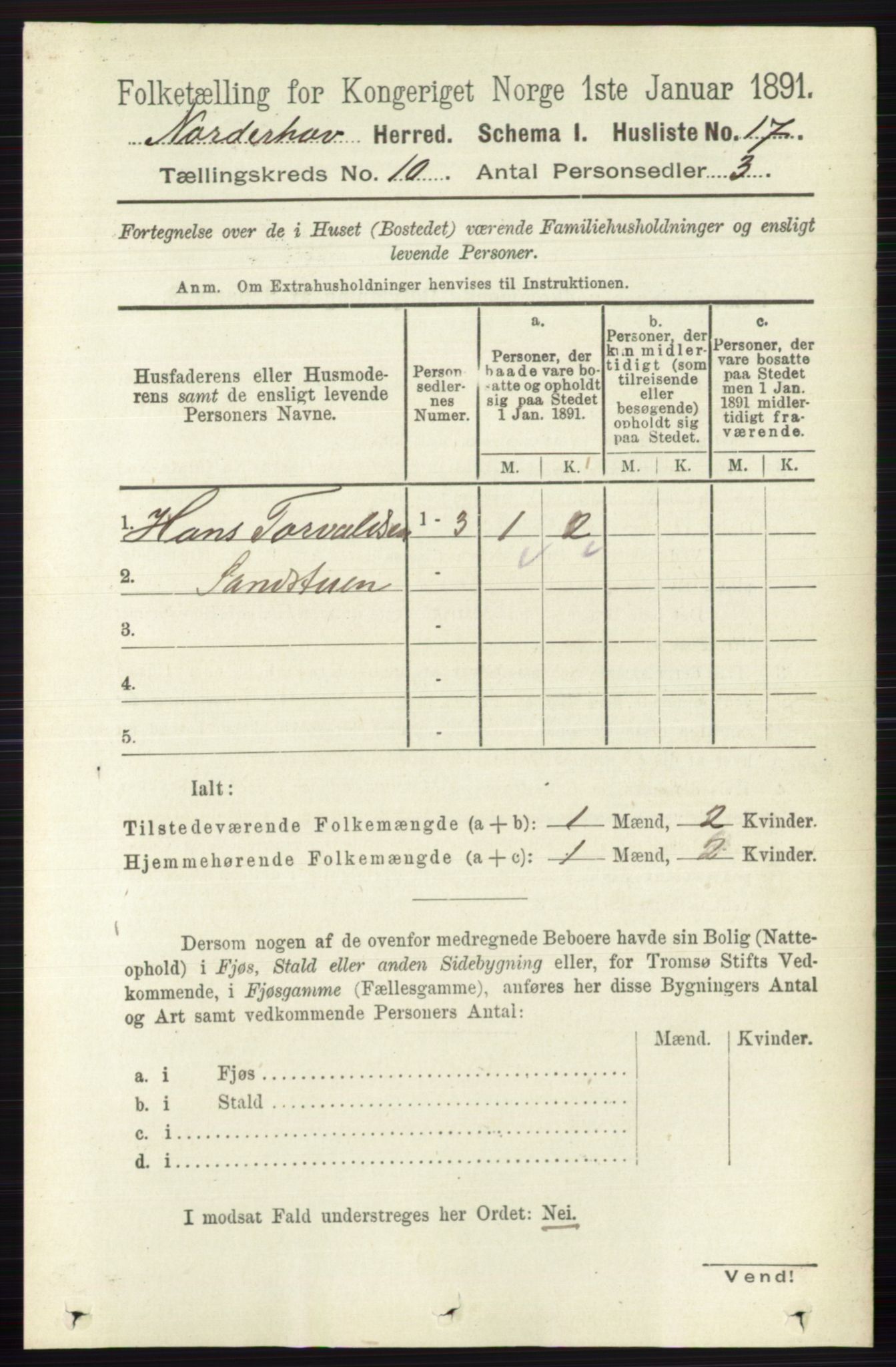 RA, 1891 census for 0613 Norderhov, 1891, p. 7440