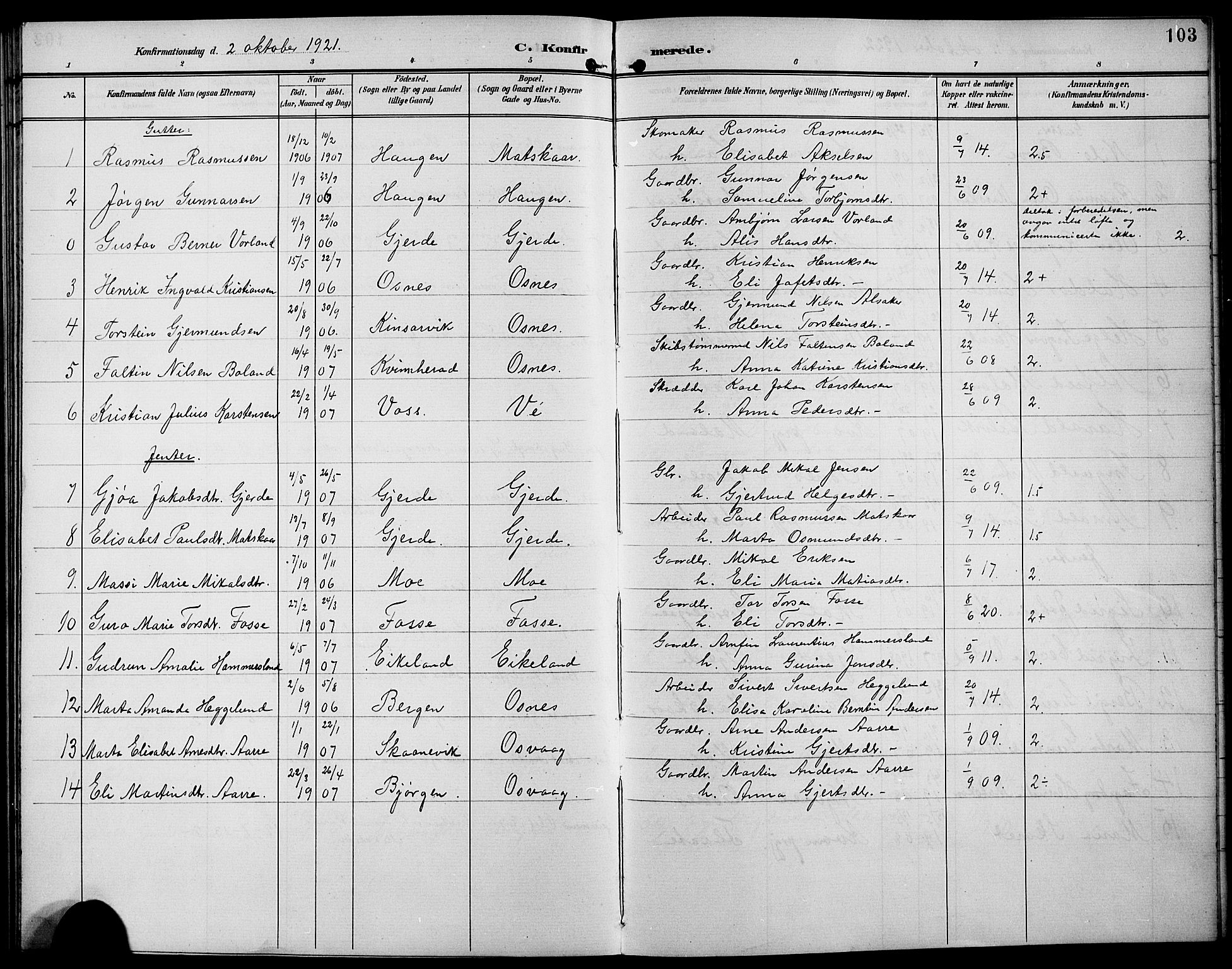 Etne sokneprestembete, SAB/A-75001/H/Hab: Parish register (copy) no. B 5, 1898-1926, p. 103
