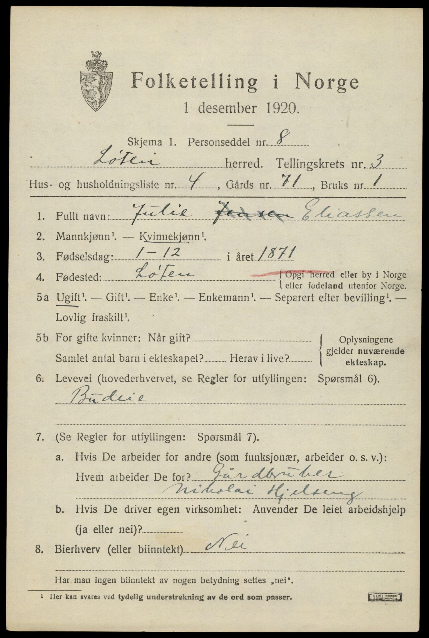 SAH, 1920 census for Løten, 1920, p. 7351