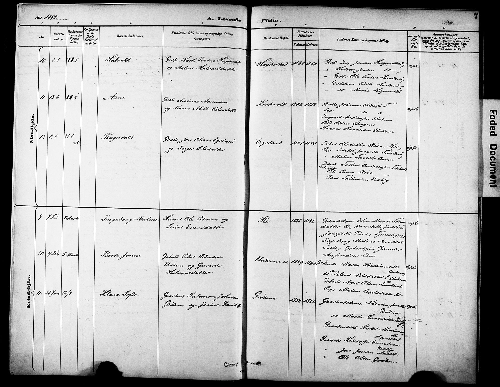 Lye sokneprestkontor, AV/SAST-A-101794/001/30BA/L0011: Parish register (official) no. A 9, 1893-1903, p. 7