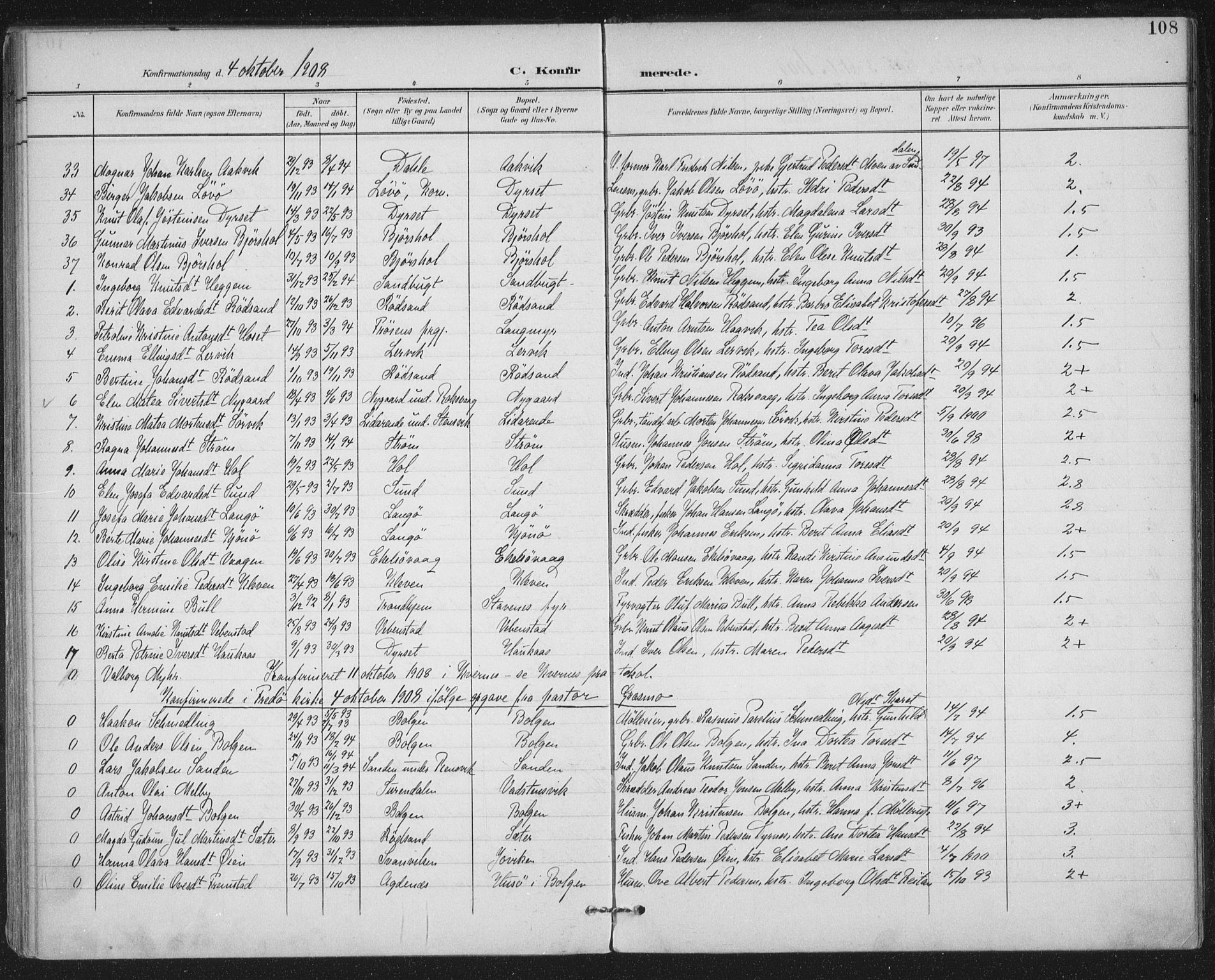 Ministerialprotokoller, klokkerbøker og fødselsregistre - Møre og Romsdal, AV/SAT-A-1454/569/L0820: Parish register (official) no. 569A06, 1900-1911, p. 108